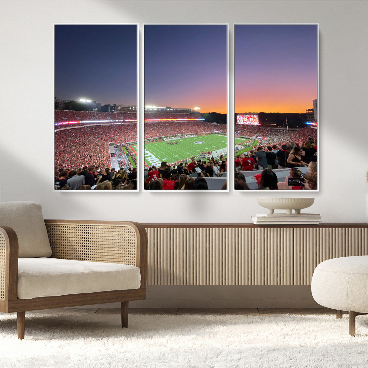 25139565-MGV-CV-36X24-Sanford Stadium Wall Art – Panoramic Georgia Bulldogs Sunset Football Game Canvas Print, Red Crowd Sports Decor for Office, Man