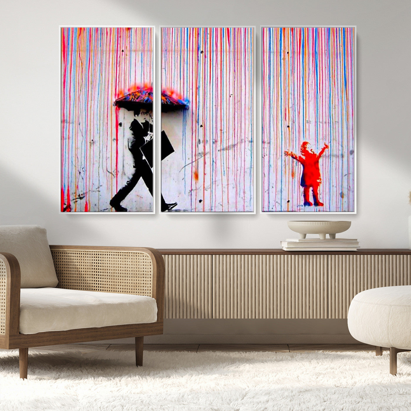 69505-MGV-FC-48X32-3P_White-Graffiti Girl Wall Art Canvas Print, Framed Urban Contrast Art Picture Print, Vibrant Graffiti Perfect Urban Pop Decor Artwork