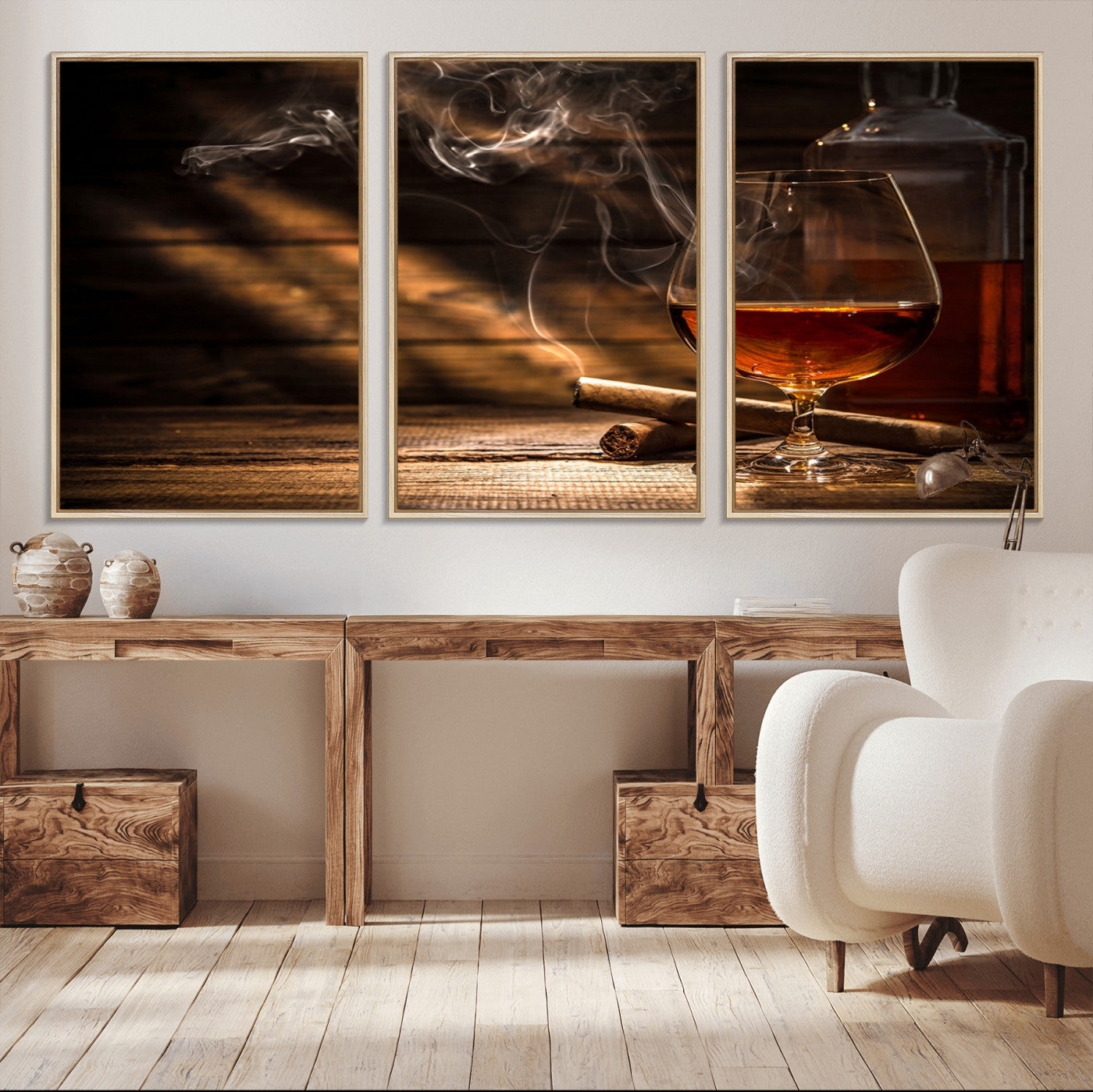 92305-MGV-CV-36X24-Whiskey & Cigar Wall Art – Moody Whiskey and Cigar Canvas Print, Sophisticated Bar or Home Lounge Decor for Office, Man Cave or