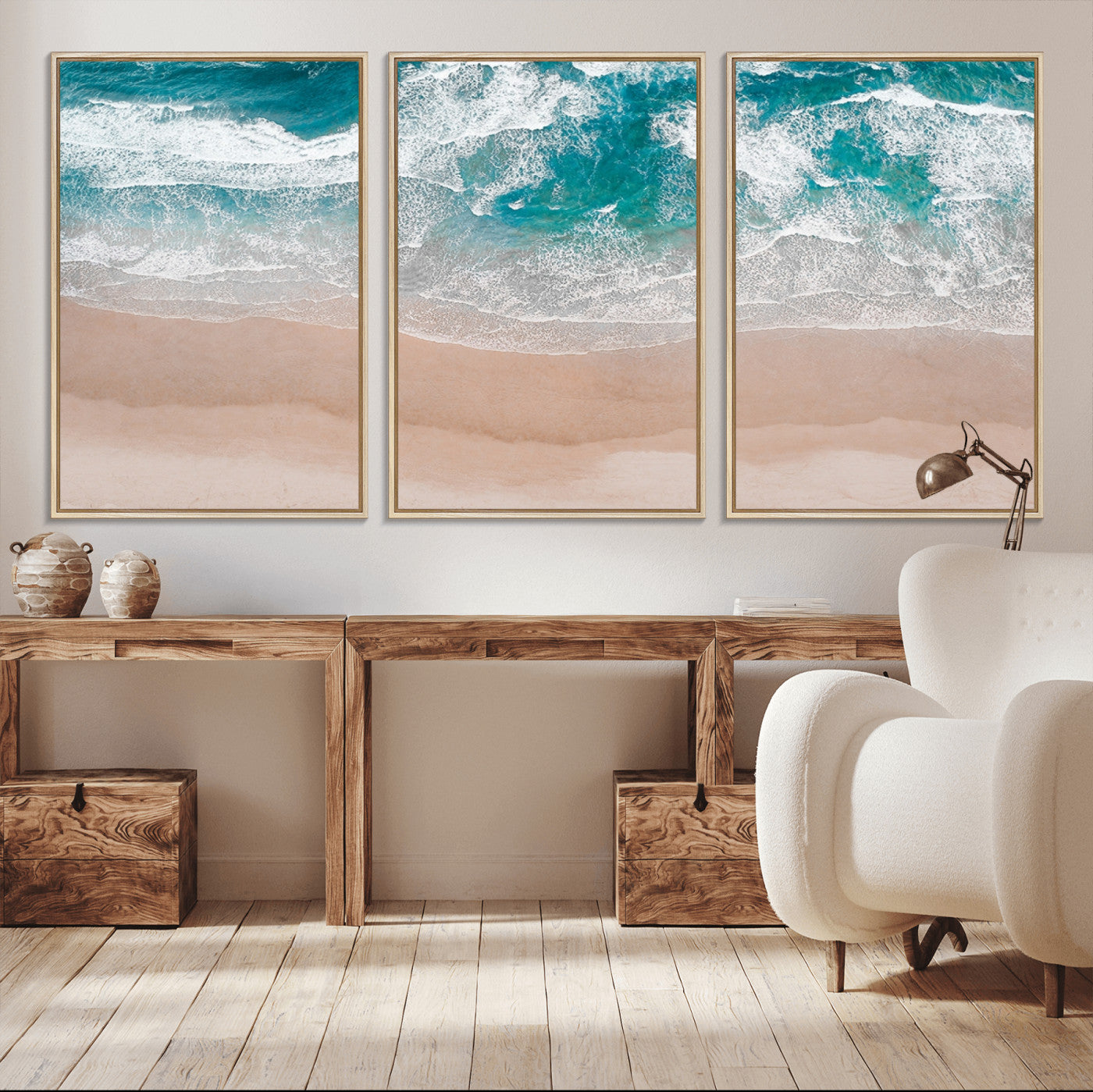 39236-MGV-CV-36X24-Ocean Beach Wall Art – Aerial View of Waves and Sand Canvas Print, Coastal Home Decor for Living Room, Bedroom, Office or Beach