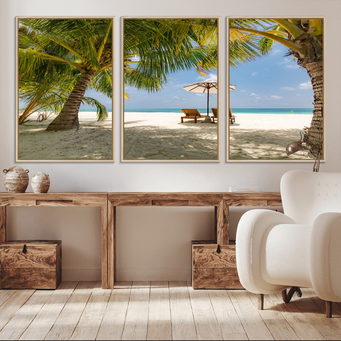 83601-MGV-CV-36X24-Tropical Beach Wall Art – Serene Palm Trees and Lounge Chairs Canvas Print, Relaxing Coastal Decor for Living Room, Bedroom or