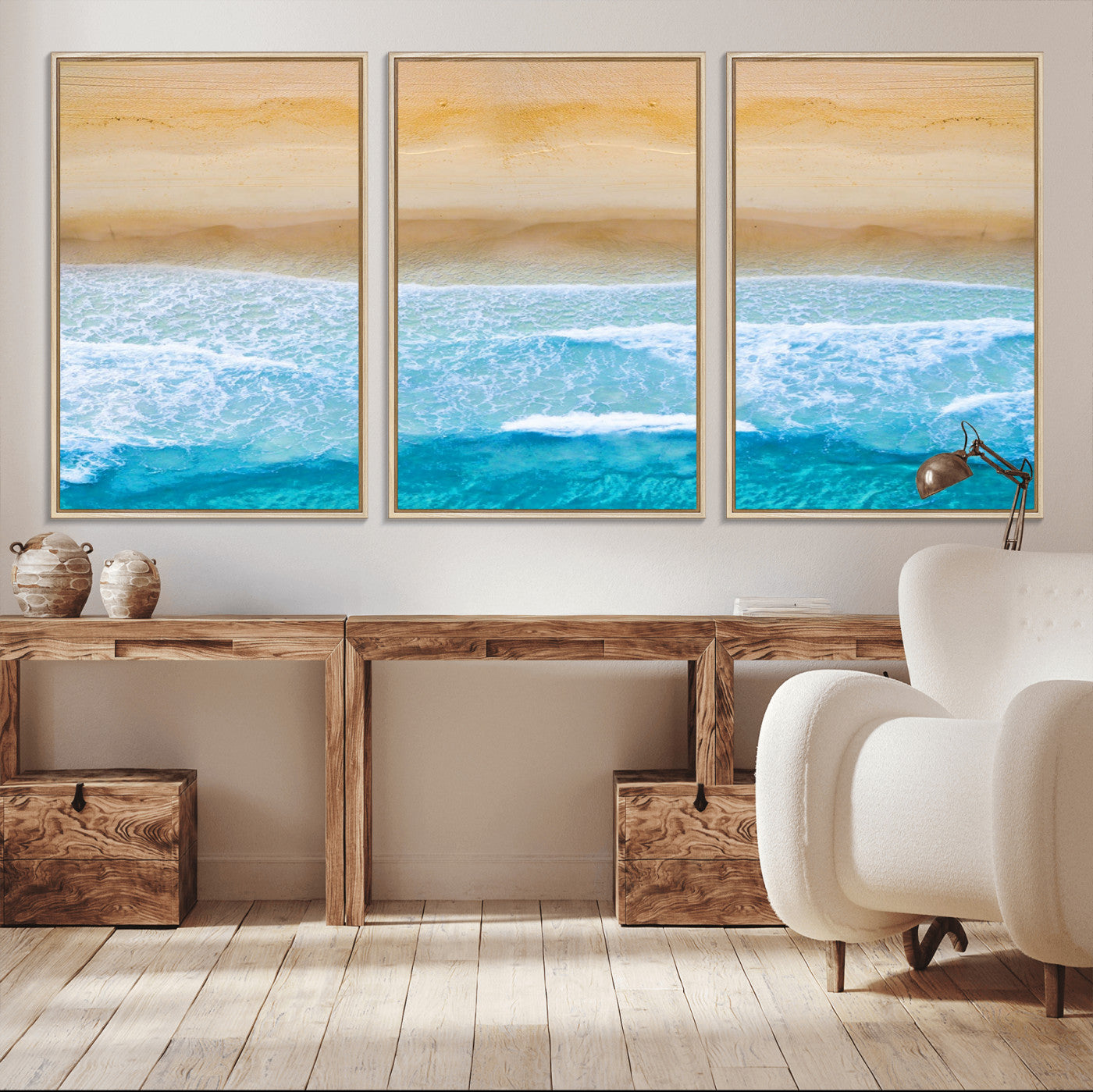 43046-MGV-CV-36X24-Aerial Beach Wall Art – Serene Ocean Waves & Sandy Shore Canvas Print, Coastal Home Decor for Living Room, Bedroom or Office
