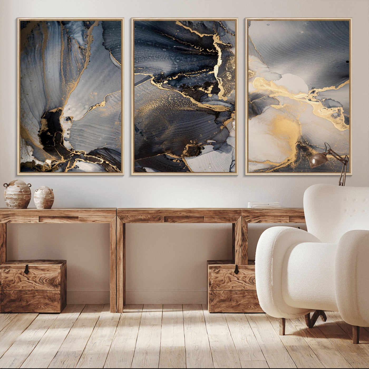 24068-MGV-CV-36X24-Luxury Abstract Wall Art – Gold & Gray Fluid Ink Painting Canvas, Modern Metallic Home Decor, Elegant Office or Living Room Accent