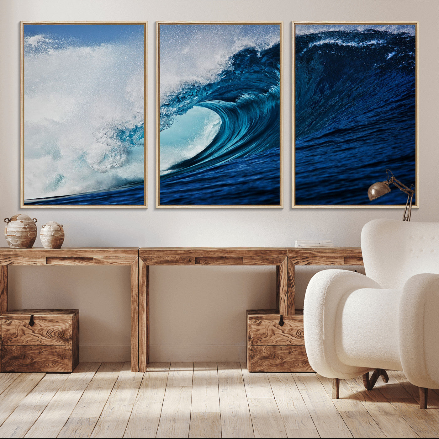 89502-MGV-CV-36X24-Powerful Ocean Wave Wall Art – Panoramic Blue Sea Wave Canvas Print, Coastal Surf Photography Artwork for Living Room, Bedroom, or