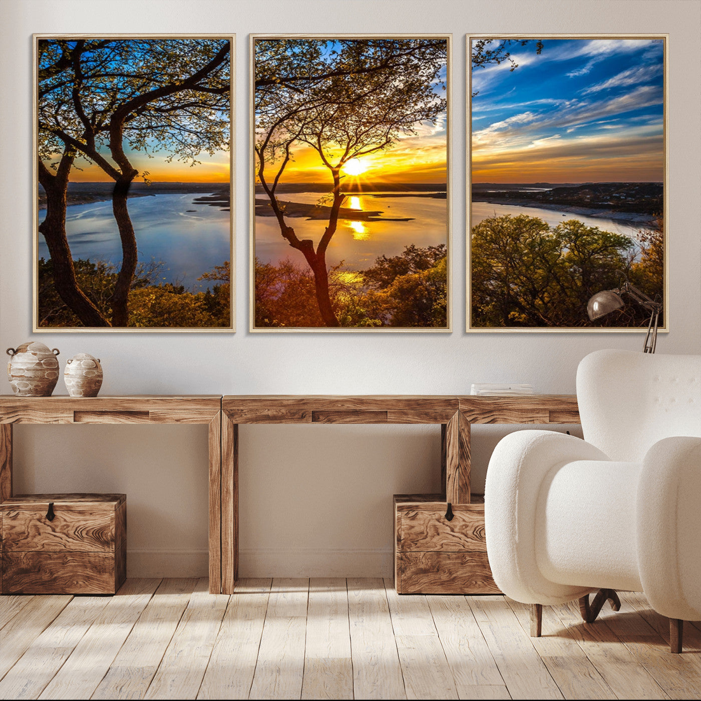 66839-MGV-CV-36X24-Lake Sunset Wall Art – Golden Hour Canvas Print with Trees and Water Reflection, Scenic Landscape Photography for Living Room,