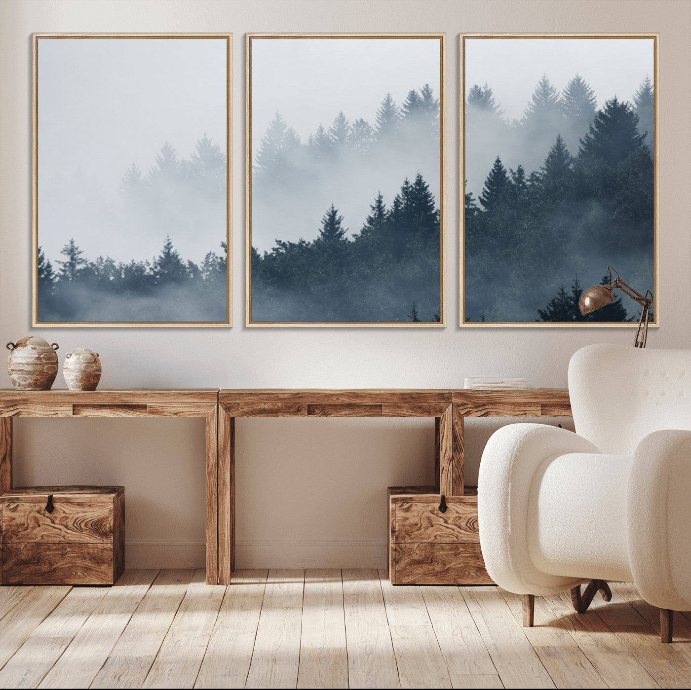 23671-MGV-CV-36X24-Misty Forest Wall Art – Serene Foggy Pine Trees Landscape Canvas Print, Tranquil Nature Decor for Living Room, Bedroom or Office