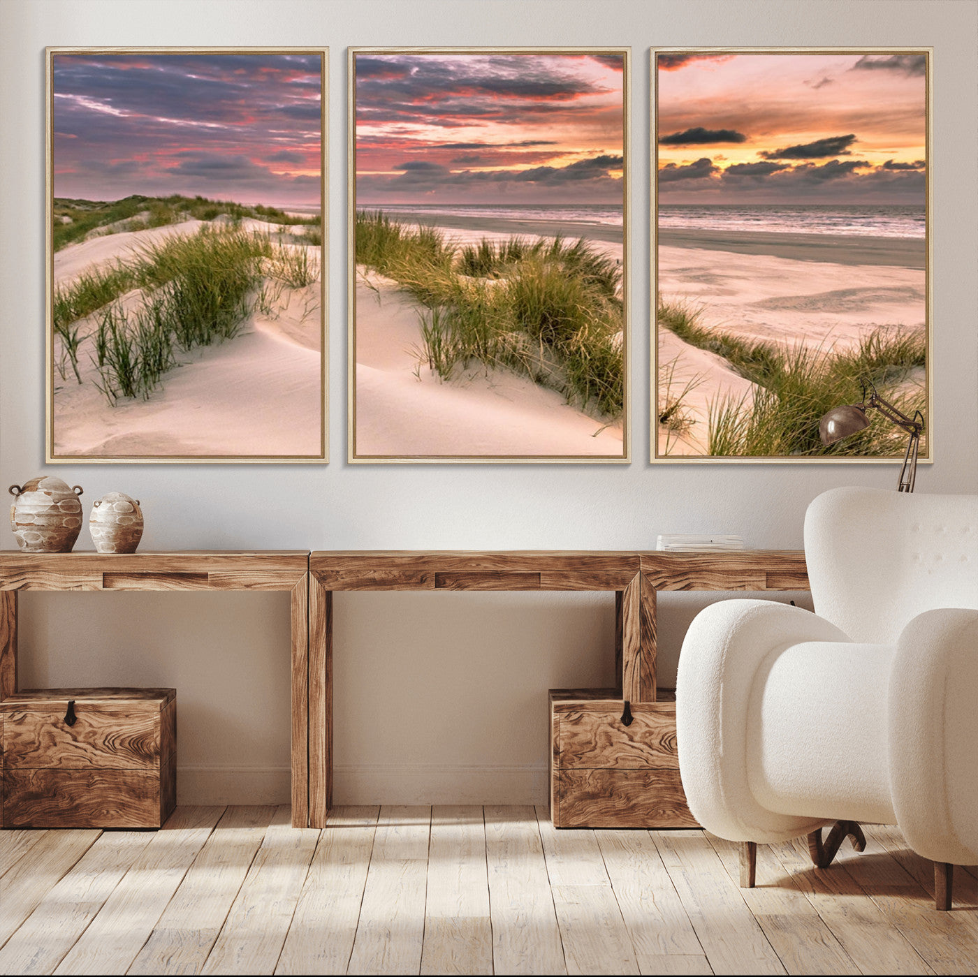 60570-MGV-CV-36X24-Beach Sunset Wall Art – Coastal Sand Dunes and Ocean Horizon Canvas Print, Tranquil Seascape Photography Decor for Living Room or