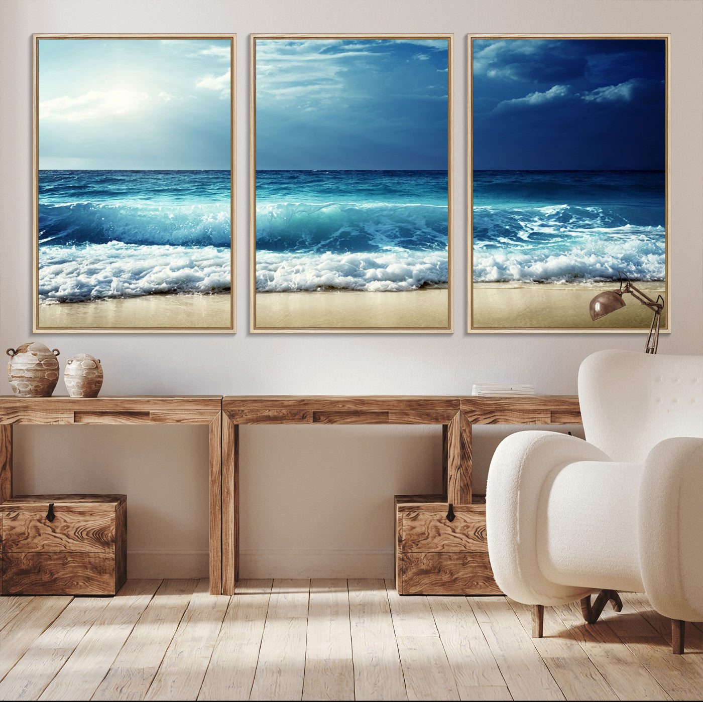84116-MGV-CV-36X24-Ocean Wave Wall Art – Blue Sea and Beach Canvas Print, Coastal Seascape Photography Artwork for Living Room, Bedroom, or Office
