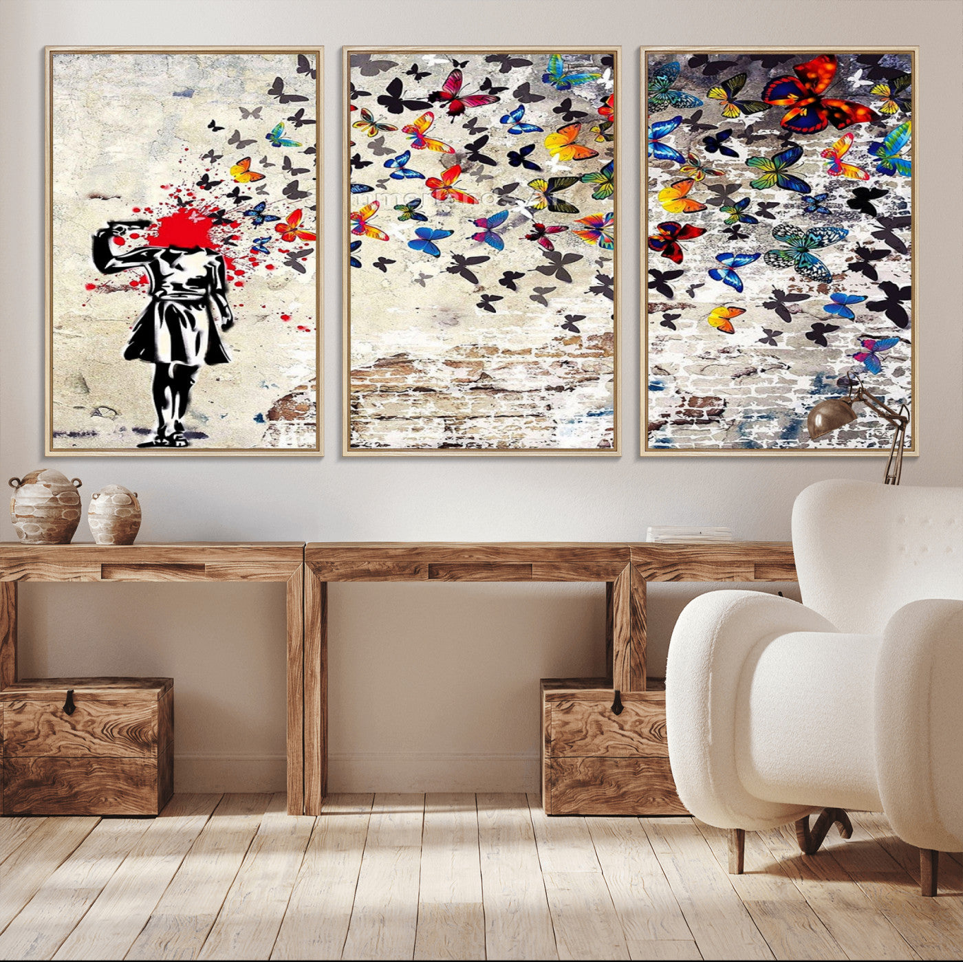 88654-MGV-CV-36X24-Butterfly Explosion Graffiti Wall Art – Street Art Canvas Print, Colorful Butterfly Spray Mural, Modern Abstract Urban Wall Decor