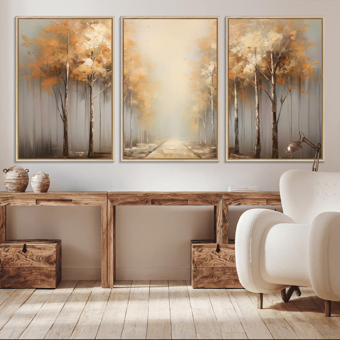 95004-MGV-CV-36X24-Autumn Forest Path Wall Art – Hand Painted Canvas Print with Golden Trees, Modern Nature Landscape Decor for Living Room, Bedroom