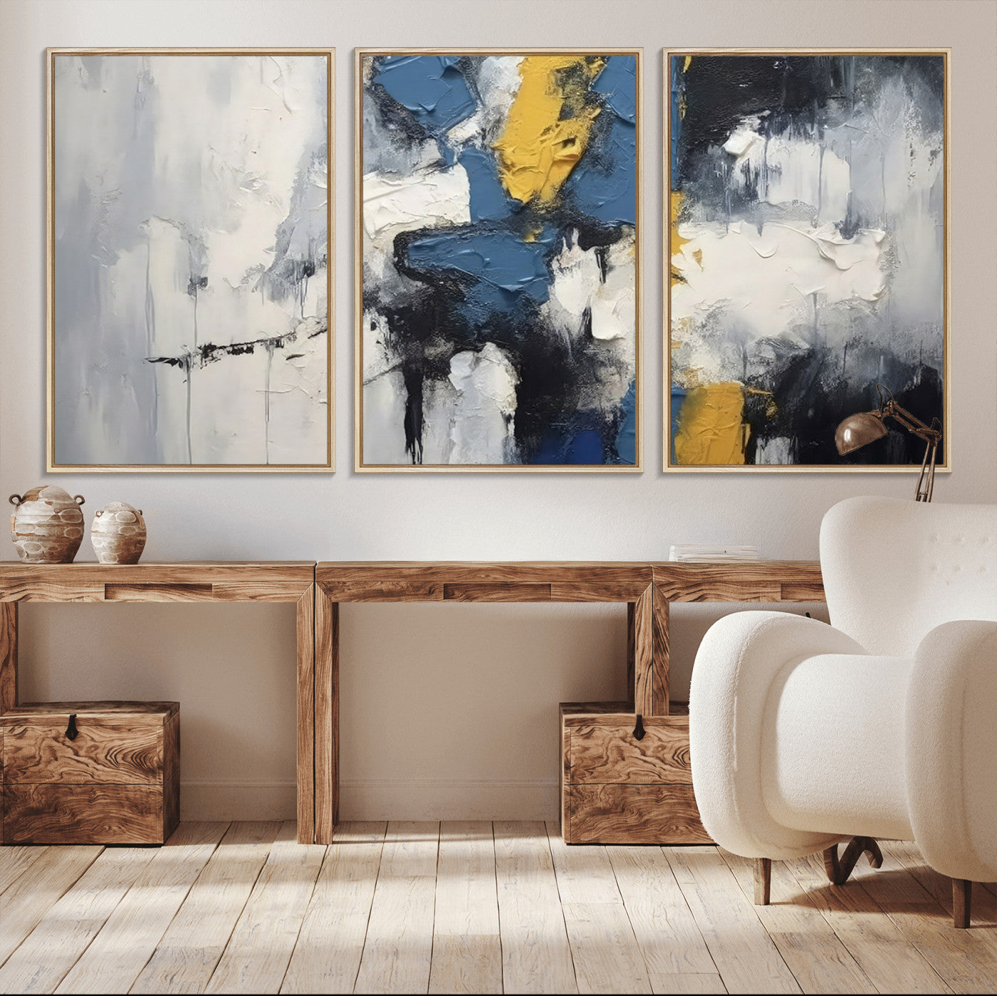 63850-MGV-CV-36X24-Abstract Blue and Yellow Wall Art – Modern Textured Canvas Painting, Bold Contemporary Artwork for Living Room, Bedroom or Office