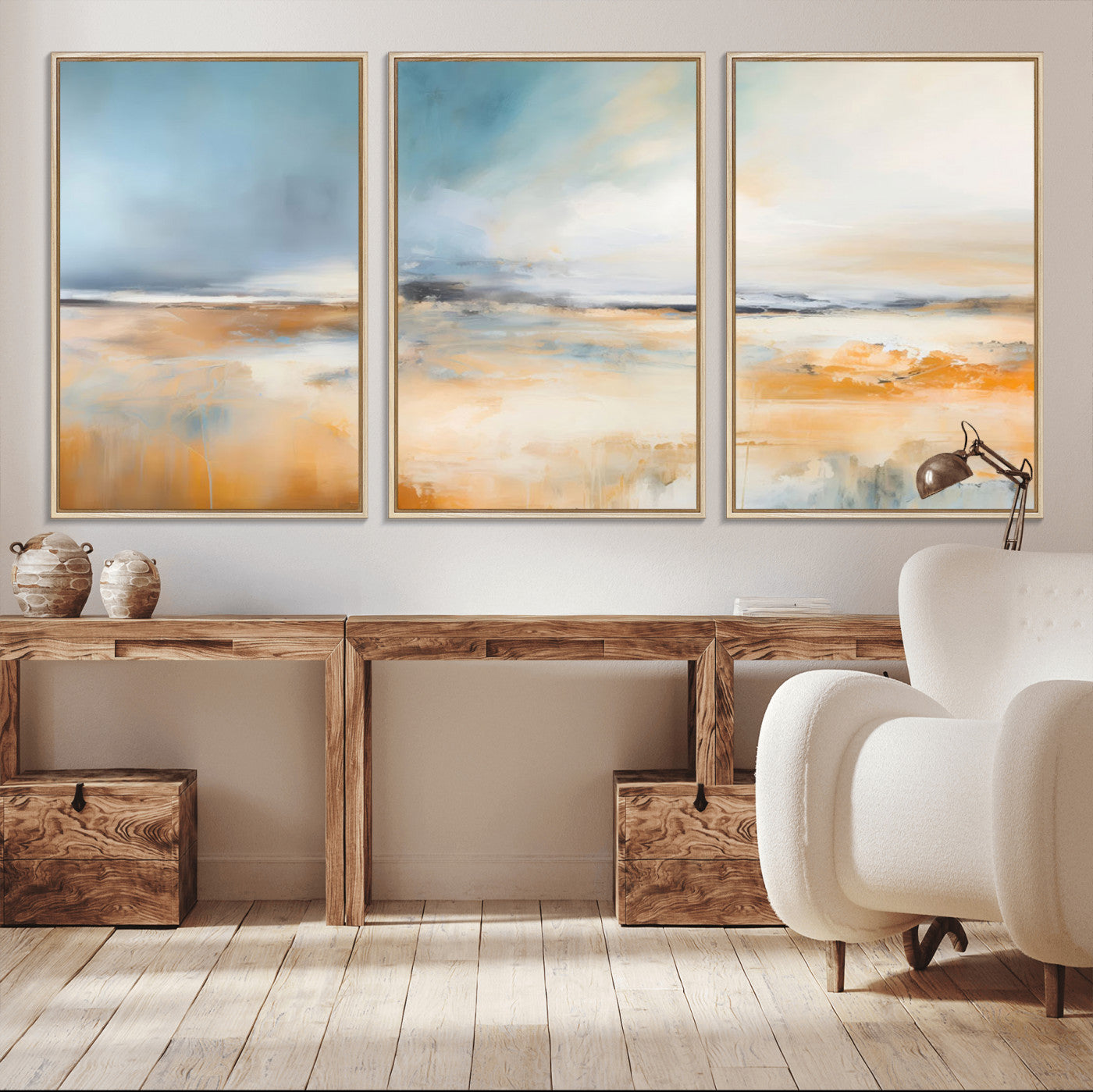 92764-MGV-CV-36X24-Abstract Landscape Wall Art – Modern Blue and Orange Canvas Print, Large Minimalist Painting for Living Room, Bedroom, Office or