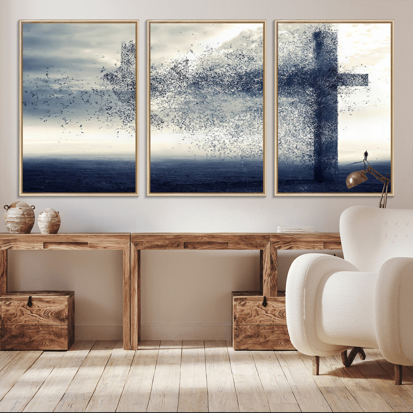 55718-MGV-CV-36X24-Surreal Cross Wall Art – Spiritual Faith Canvas Print, Abstract Christian Artwork with Modern Religious Symbol for Living Room,