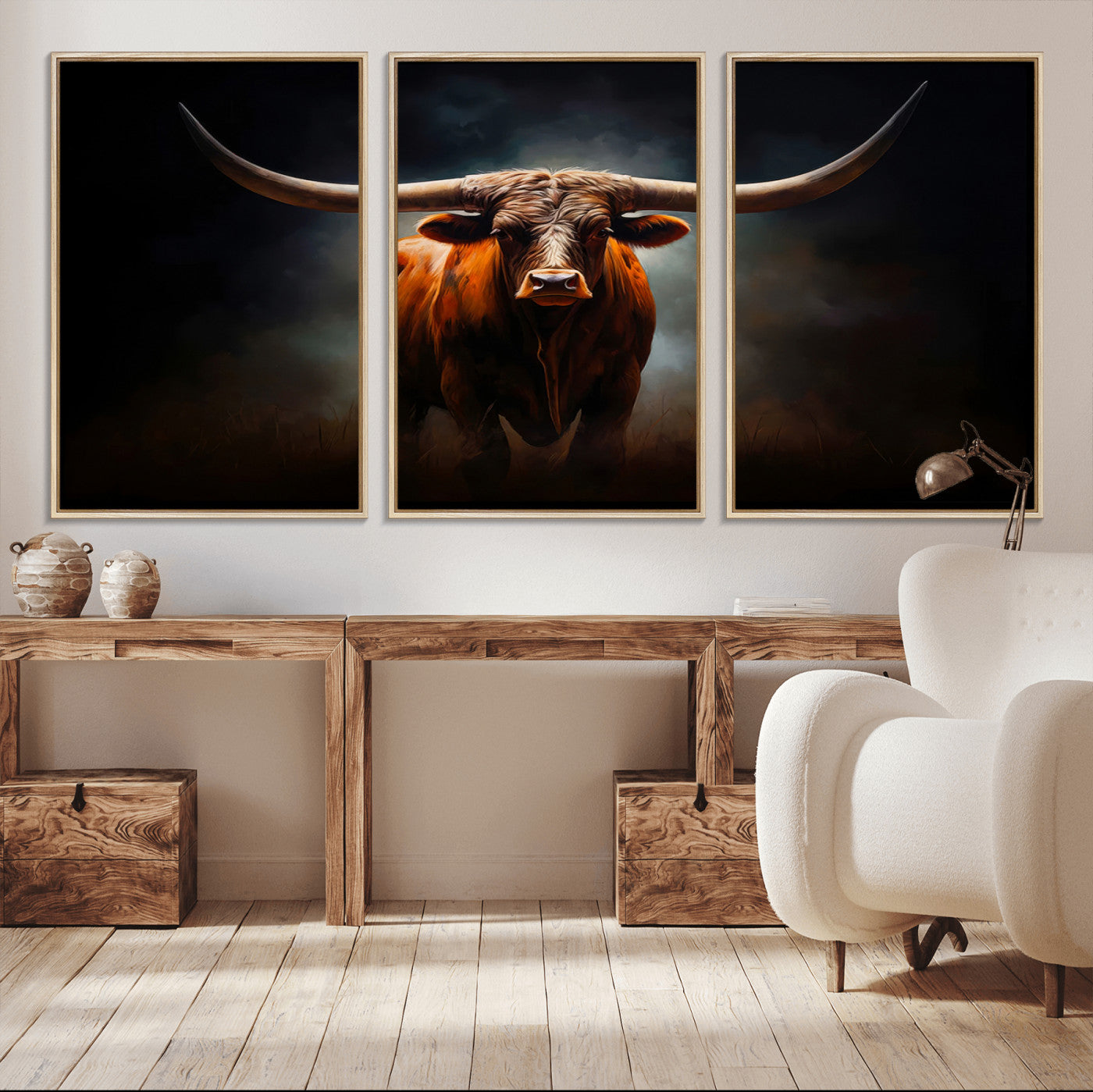 48896-MGV-CV-36X24-Texas Longhorn Wall Art – Rustic Western Bull Canvas Print and Farmhouse Cattle Painting for Living Room, Ranch, or Office Decor .