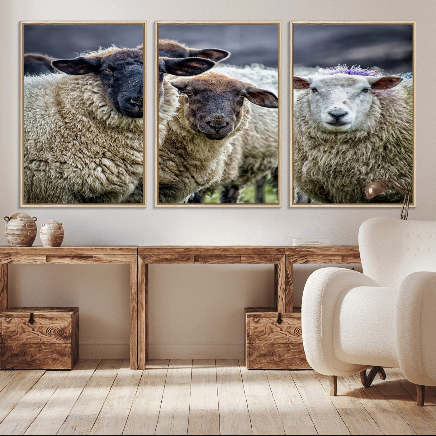 18418-MGV-CV-36X24-Sheep Wall Art Canvas Print, Framed Farmhouse Sheep Art Picture Print, Sheep Herd Perfect Rustic Farmhouse Decor Artwork