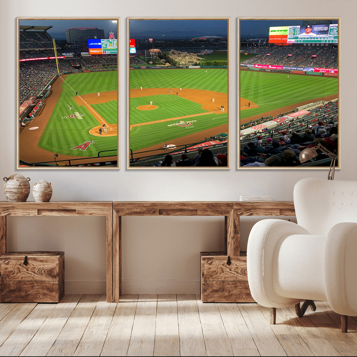 93707-MGV-CV-36X24-Los Angeles Stadium Wall Art Canvas Print, Framed Angel Stadium Field Art Picture Print, Anaheim Stadium Perfect Sports Room Decor