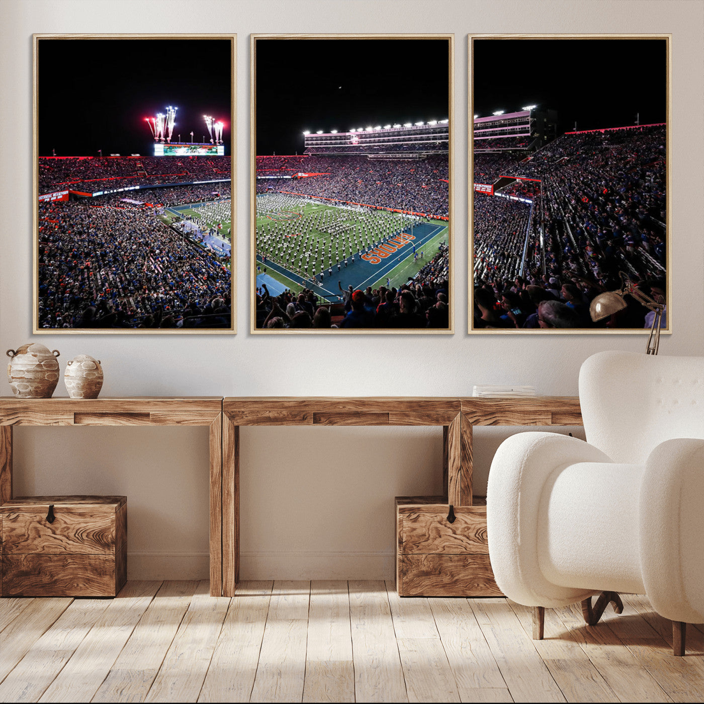 46899-MGV-CV-36X24-Ben Hill Griffin Stadium Wall Art Canvas Print, Framed Football Stadium Art Picture Print, Florida Football Stadium Perfect Sport