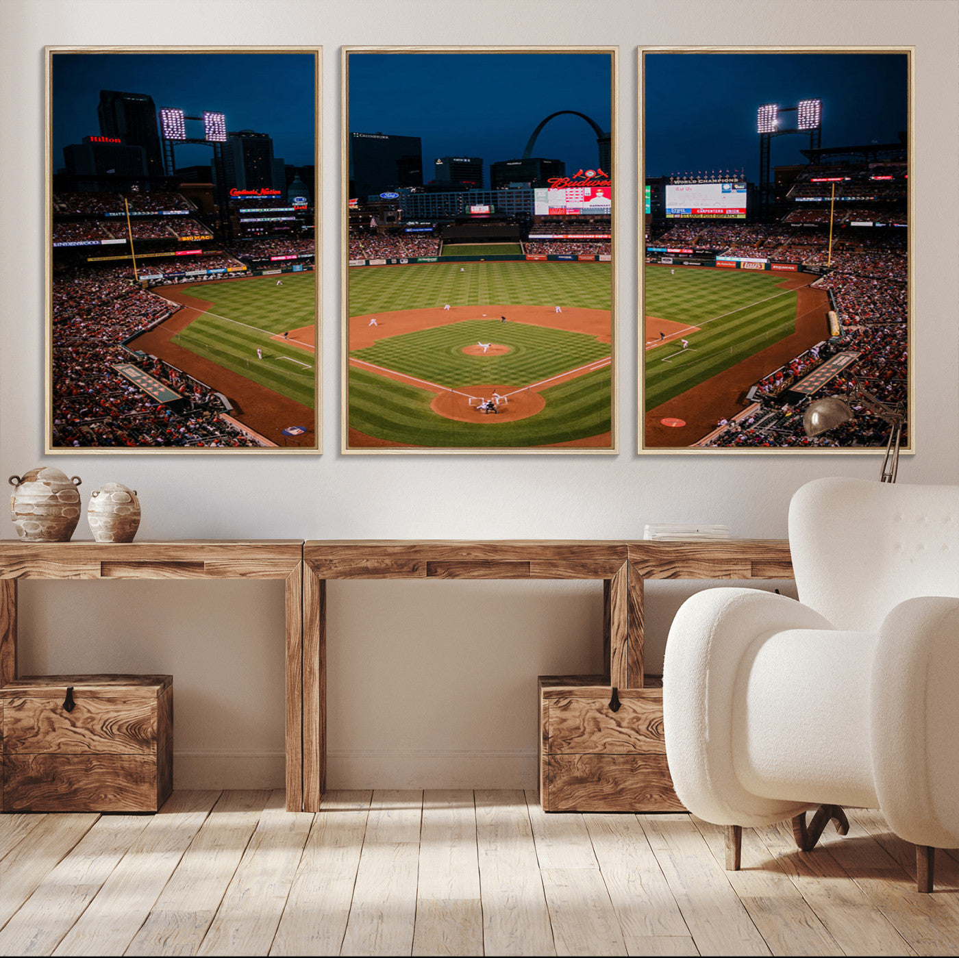 38612-MGV-CV-36X24-Busch Stadium Wall Art Canvas Print, Framed Missouri Stadium Art Picture Print, Busch Stadium Field Perfect Sports Room Decor