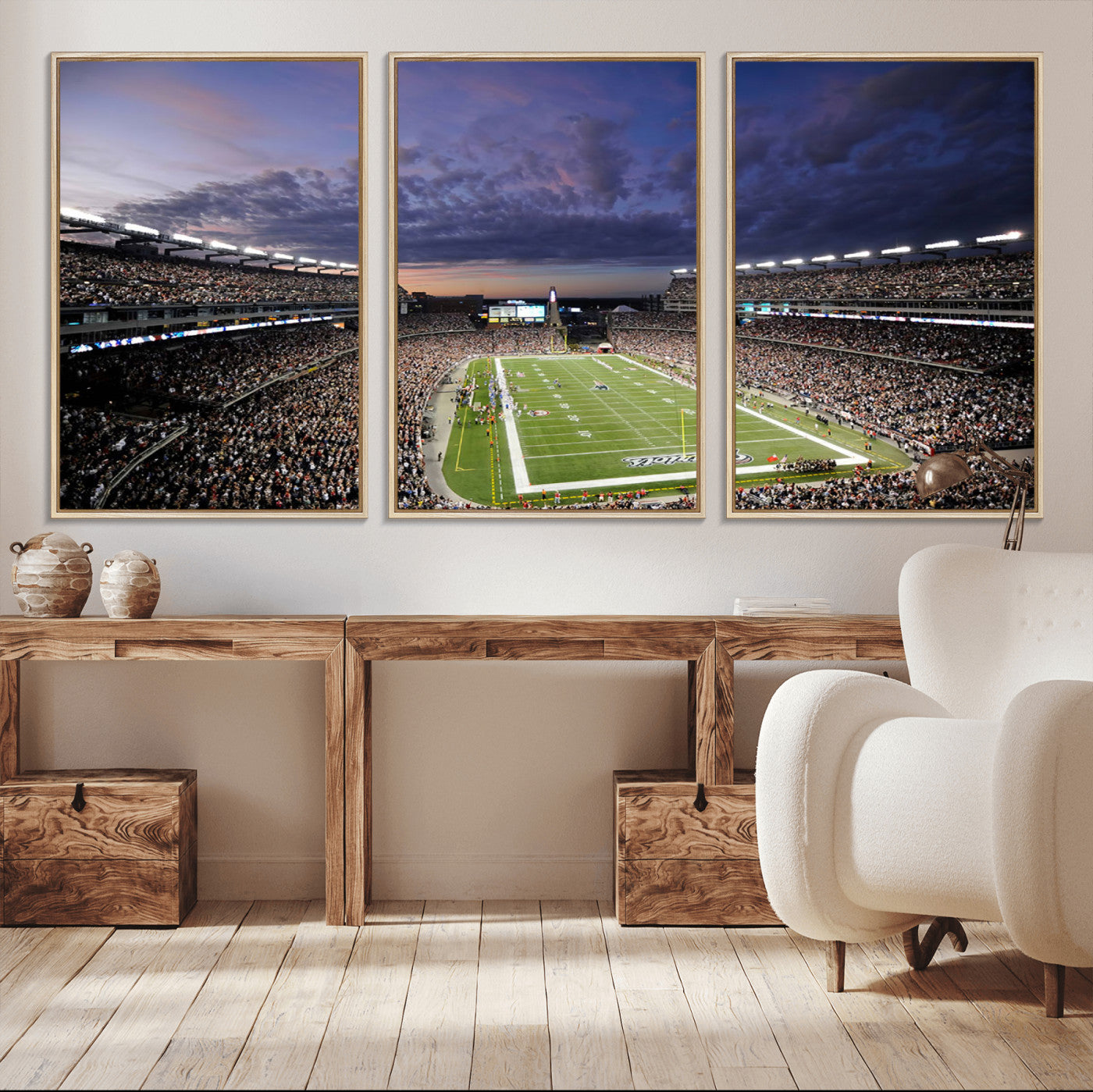 52712-MGV-CV-36X24-Gillette Stadium Field Wall Art Canvas Print, Framed Massachusetts Stadium Art Picture Print, Gillette Stadium Perfect Sport Room