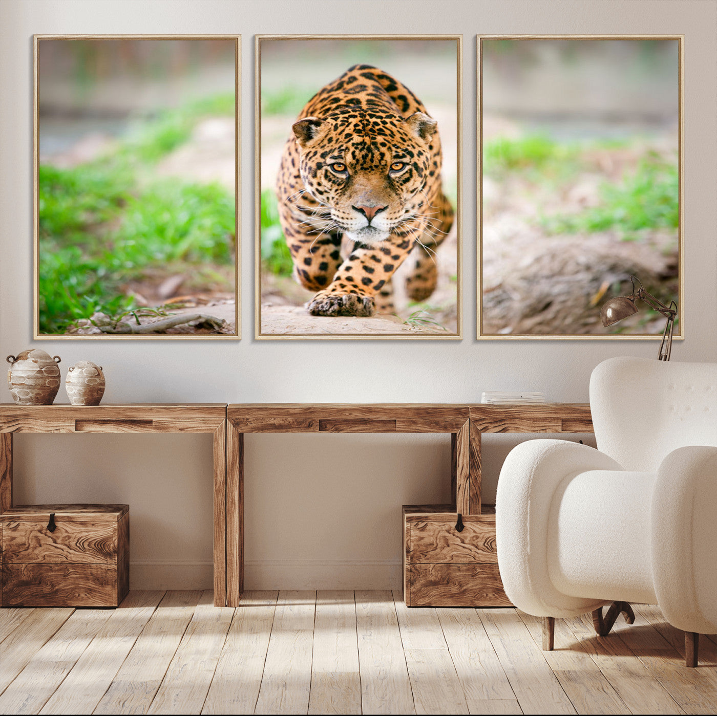 75066-MGV-CV-36X24-Leopard Wall Art Canvas Print, Framed Wild Animal Art Picture Print, Blue Eye Leopard Perfect Wild Minimal Decor Artwork
