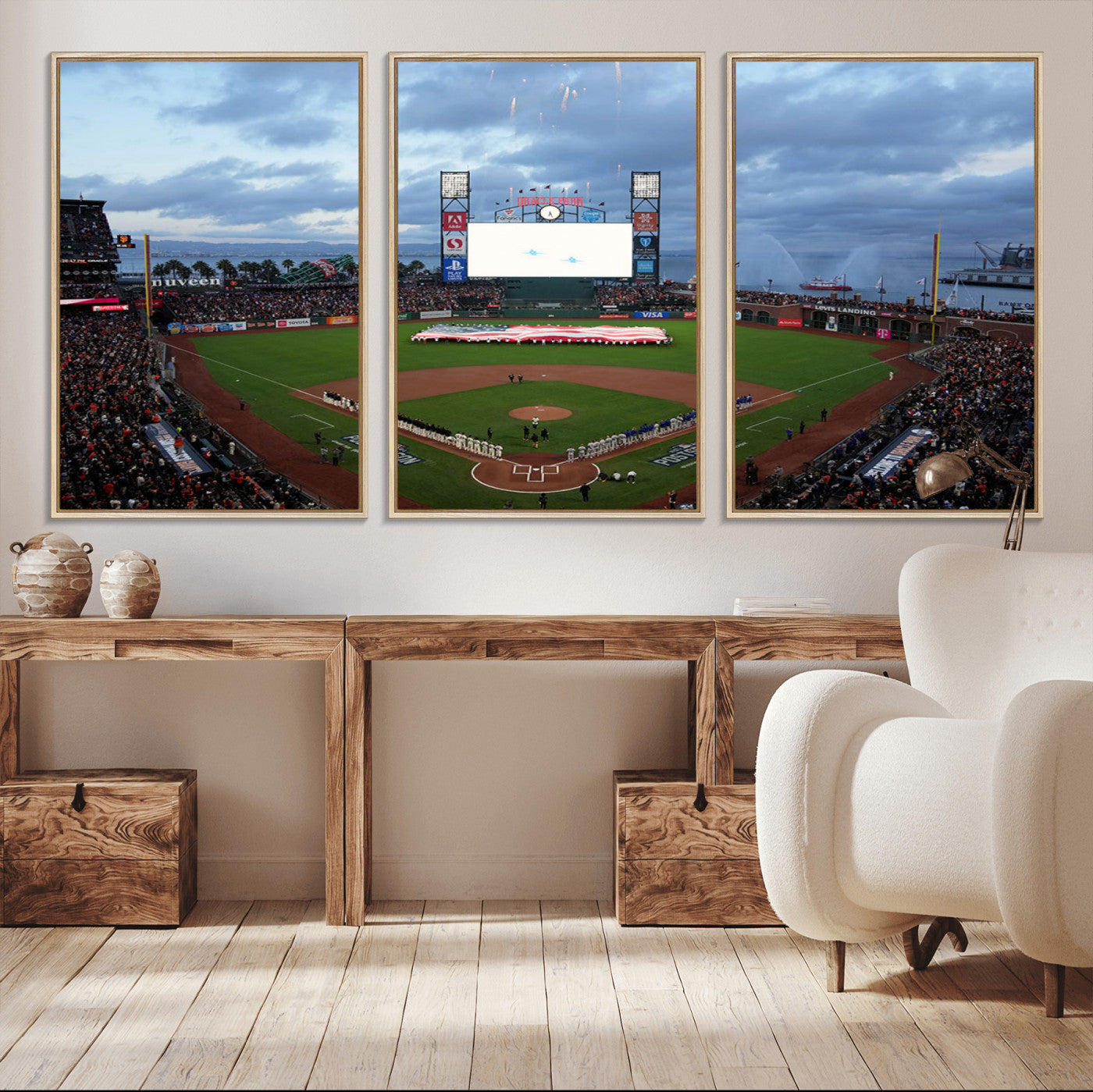 44631-MGV-CV-36X24-Oracle Park Stadium Wall Art Canvas Print, Framed San Francisco Giants Art Picture Print, Giants Stadium Field Perfect Sports Room