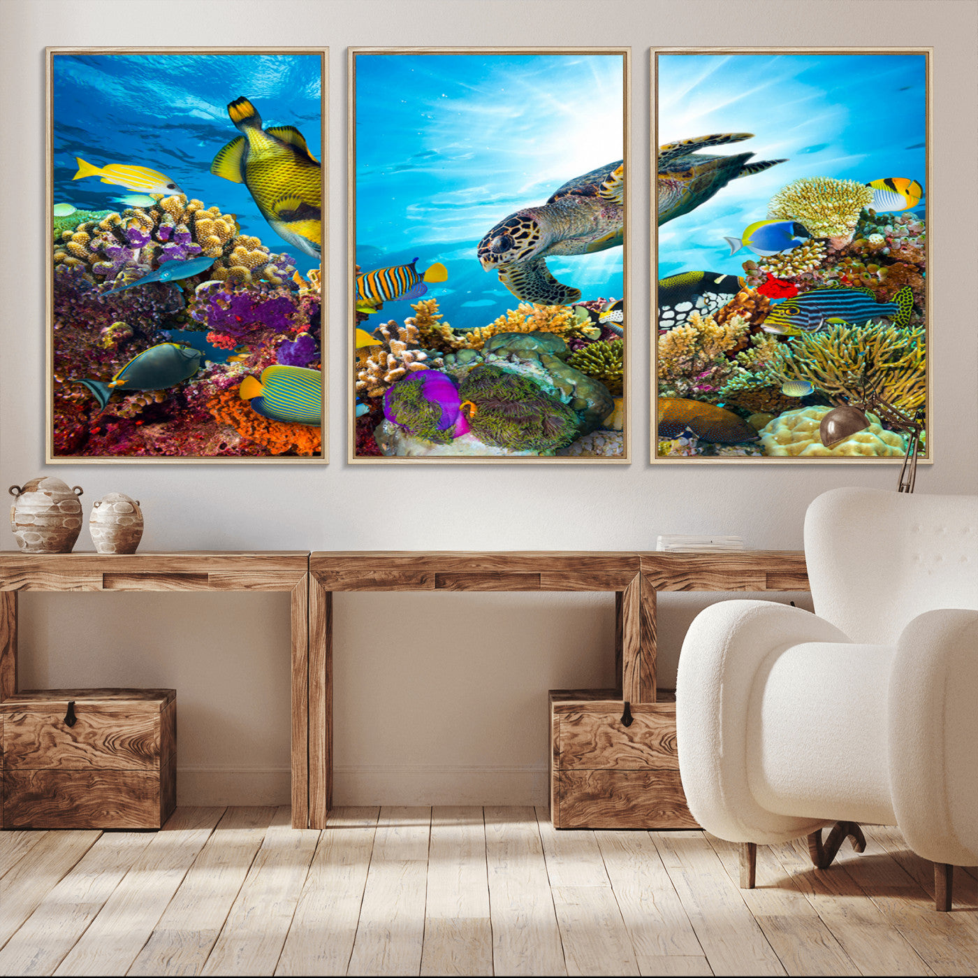 44772-MGV-CV-36X24-Underwater Sea Turtle Wall Art – Vibrant Coral Reef and Tropical Fish Canvas Print, Ocean Marine Life Decor for Living Room,