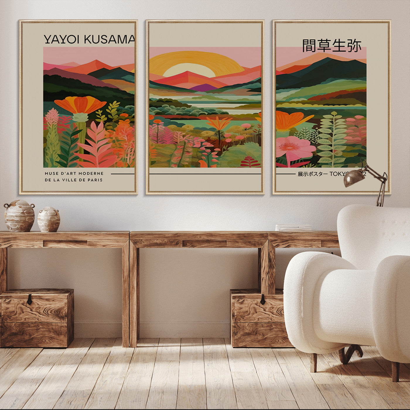 17753-MGV-FC-60X30-3P_Natural-Floral Sunset Landscape Wall Art – Panoramic Nature Canvas Print, Vibrant Botanical Artwork for Living Room, Bedroom, Office, or