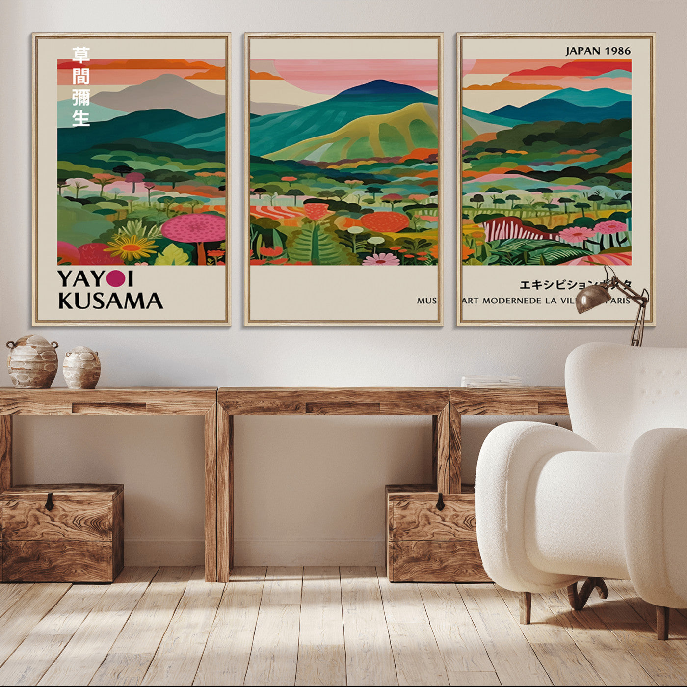 54215-MGV-CV-36X24-Yayoi Kusama Wall Art – Panoramic Japanese Landscape Canvas Print, Modern Abstract Nature Decor for Office, Bedroom or Living Room