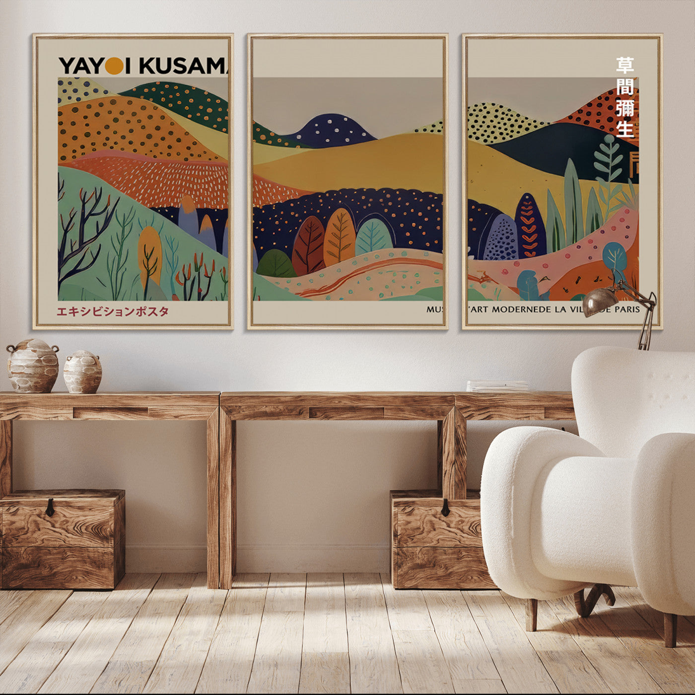 11242-MGV-CV-36X24-Kusama Wall Art – Abstract Colorful Hills Canvas Print, Modern Japanese Inspired Landscape Poster for Living Room, Office or