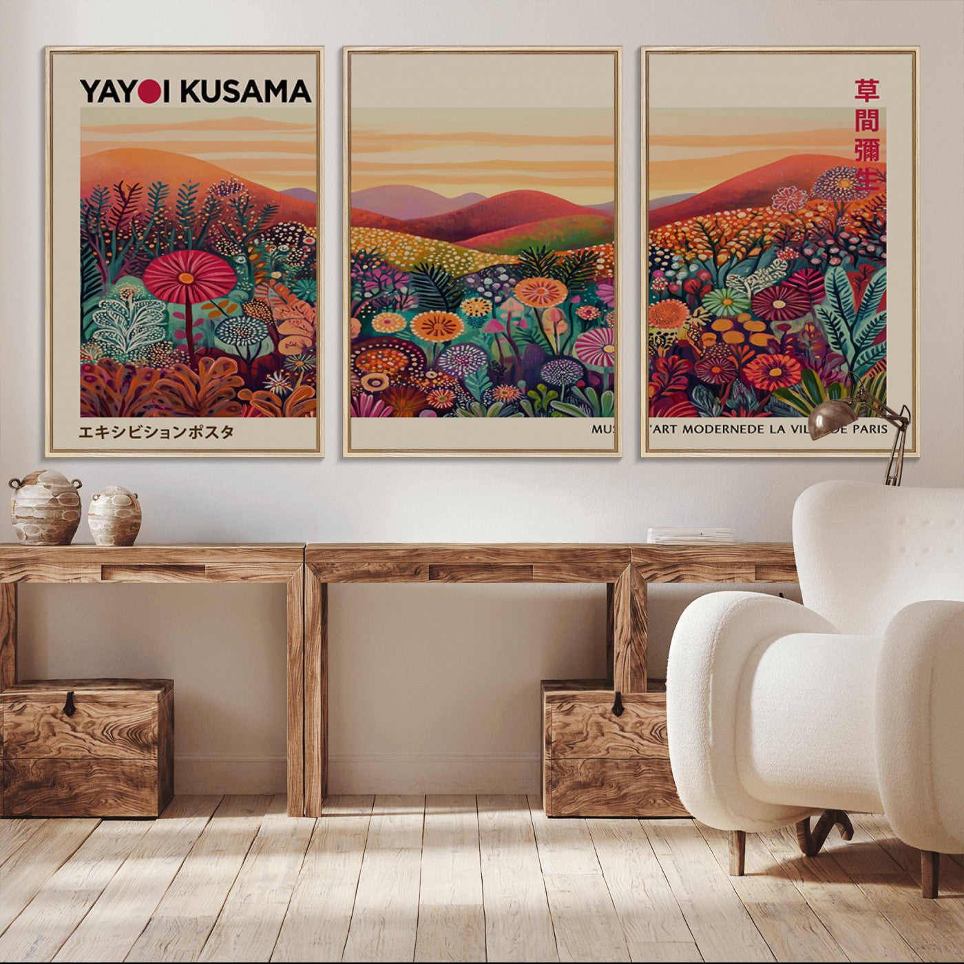 66096-MGV-CV-36X24-Yayoi Kusama Wall Art – Sunset Floral Landscape Canvas Print, Vibrant Flower Garden Panorama for Living Room, Bedroom or Office