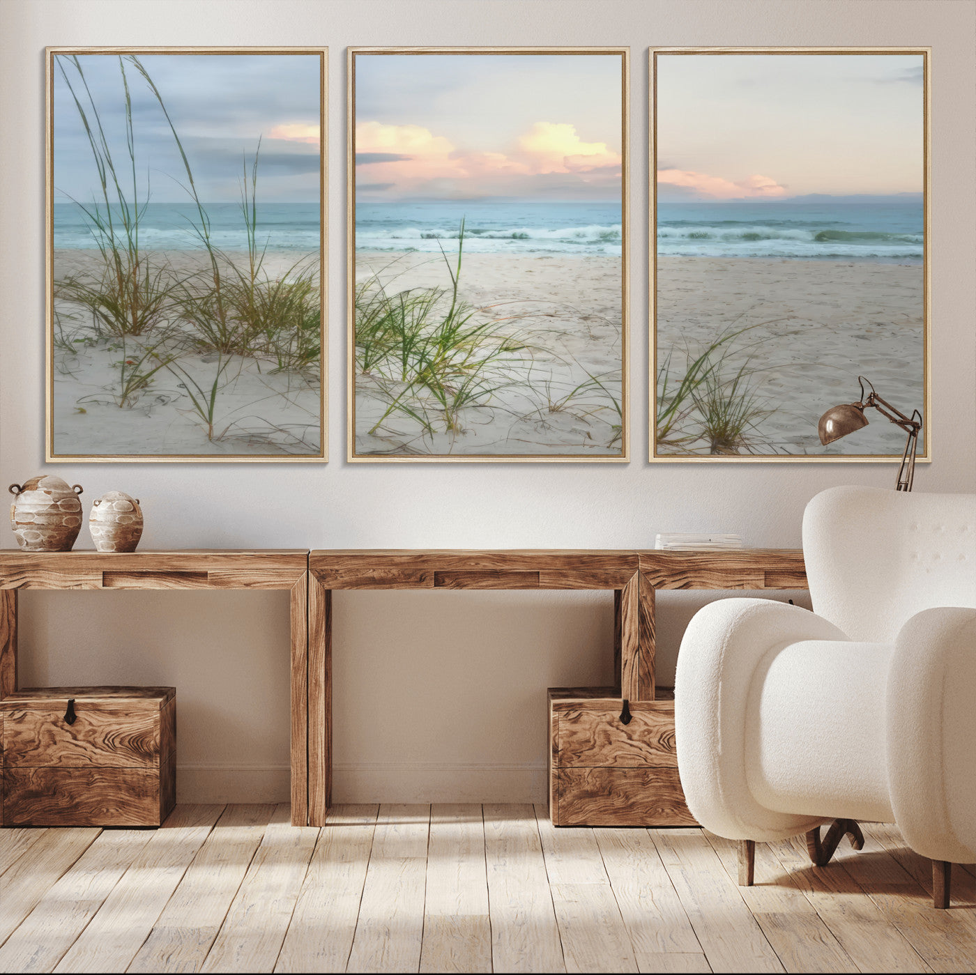 Test1001-MGV-CV-36X24-Coastal Beach Wall Art – Panoramic Ocean Waves and Sandy Dunes Canvas Print, Serene Seascape with Sea Oats for Relaxing Home or