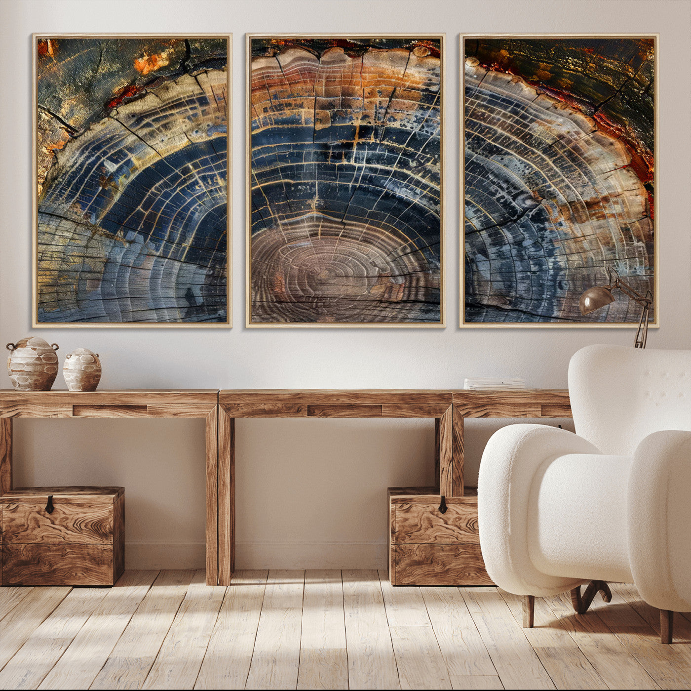 16193-MGV-CV-36X24-Tree Ring Wall Art – Abstract Wood Grain Canvas Print, Rustic Nature Texture Artwork Poster for Living Room, Bedroom, Office,