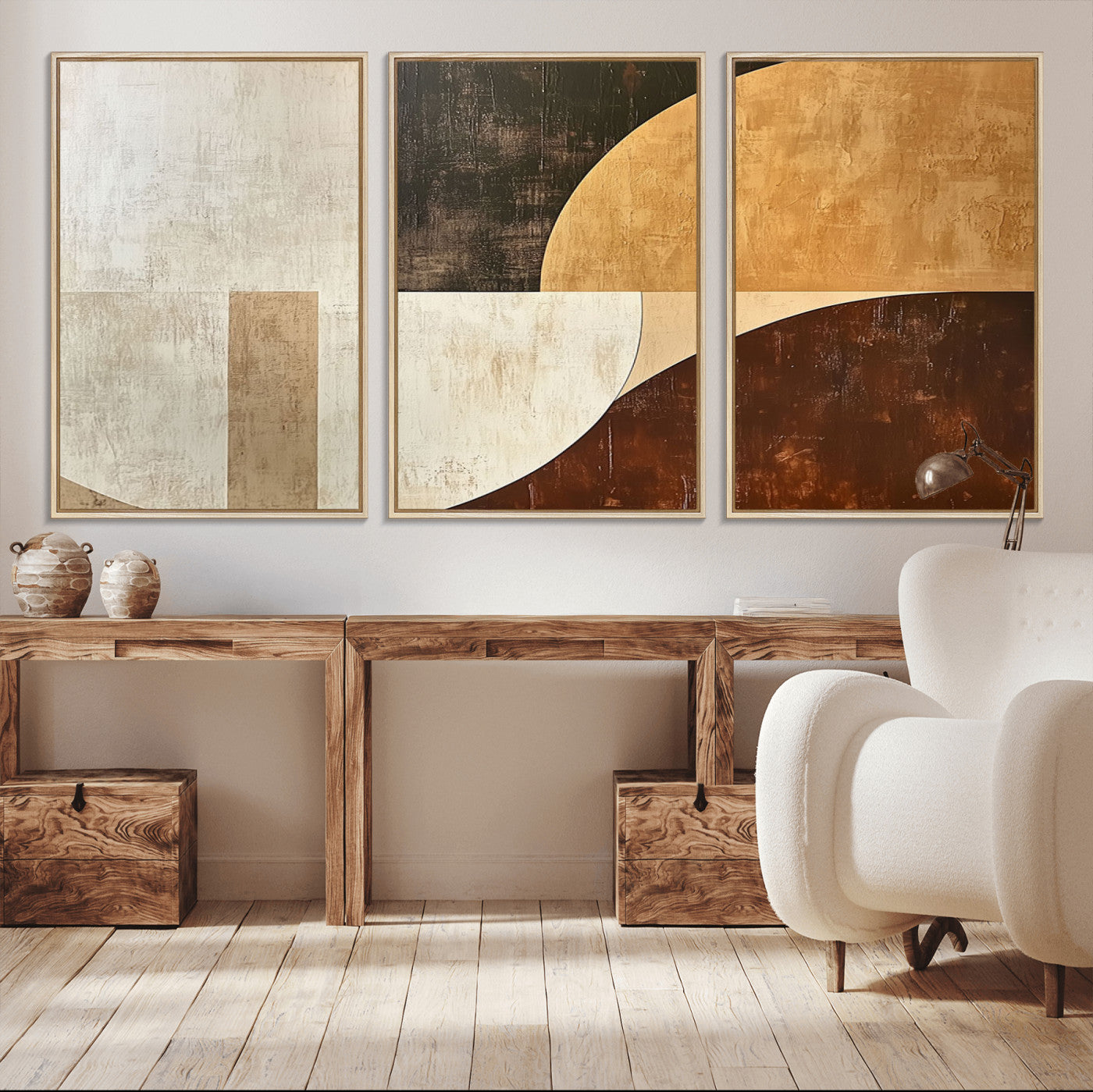 15030-MGV-FC-60X30-3P_Natural-Wabi Sabi Wall Art Canvas Print, Framed Modern Abstract Art Picture Print, Minimalist Zen Perfect Minimalist Modern Decor Artwork