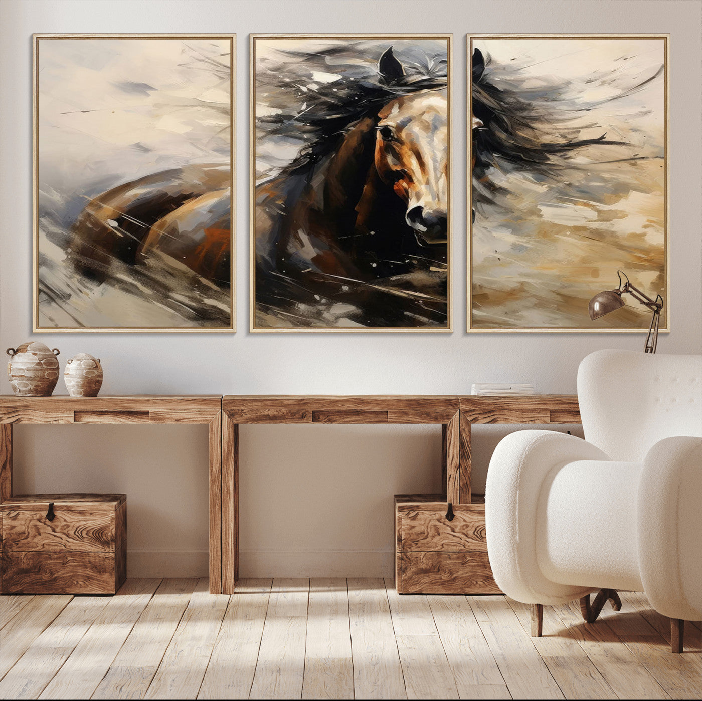 53001-MGV-CV-36X24-Wild Horse Wall Art – Majestic Stallion Canvas Print with Flowing Mane, Rustic Western Style Painting for Living Room, Office or