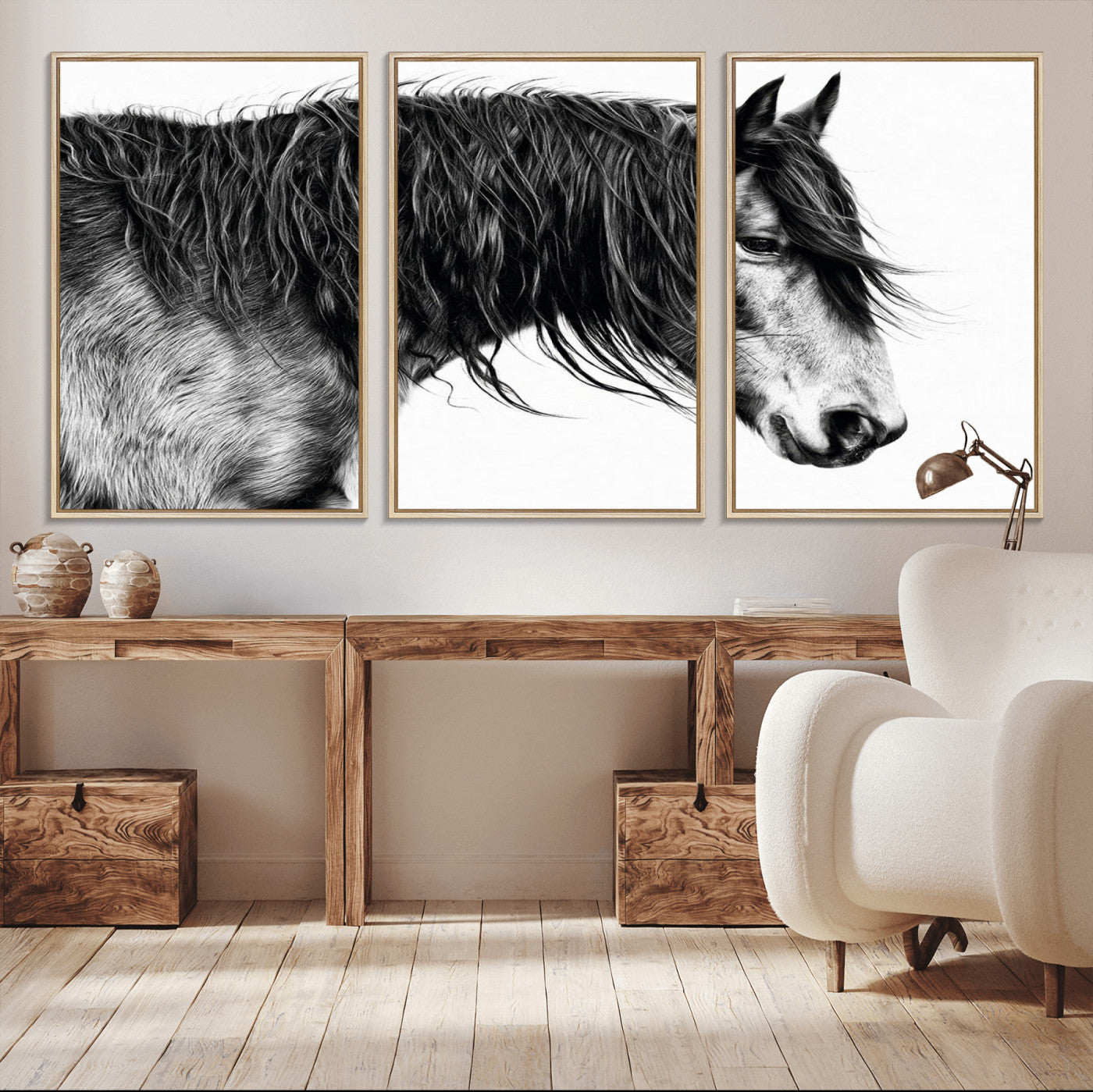 57694-MGV-CV-36X24-Horse Portrait Wall Art – Black and White Canvas Print with Detailed Stallion Profile, Rustic Farmhouse Equestrian Artwork for