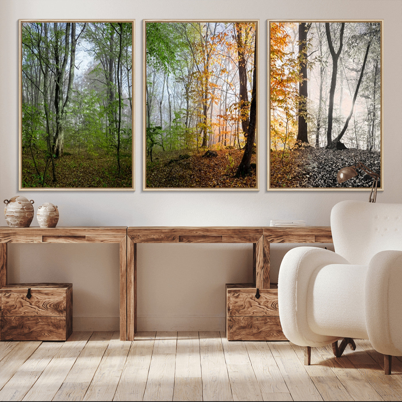 95317-MGV-CV-36X24-Four Seasons Forest Wall Art – Panoramic Nature Canvas Print Showing Spring, Summer, Autumn and Winter Landscape for Living Room,