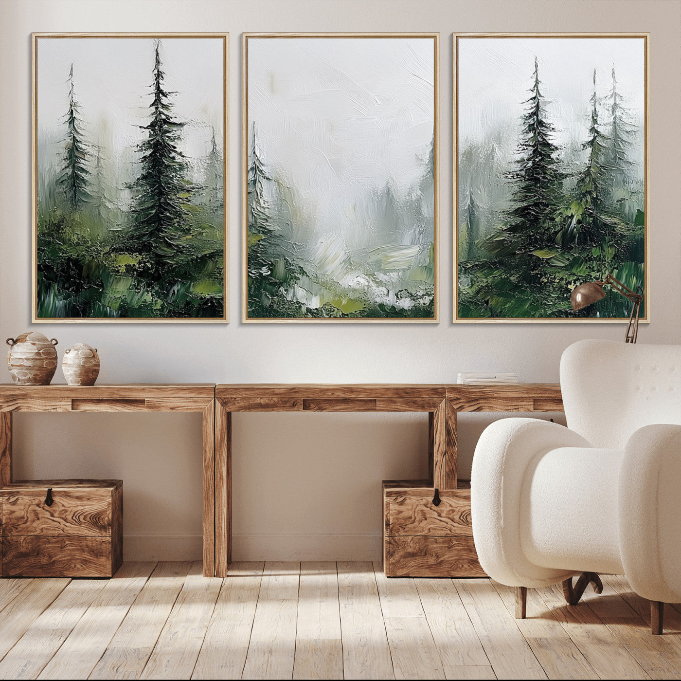 76014-MGV-CV-36X24-Forest Wall Art – Textured Canvas Print Featuring Misty Evergreen Pines and Woodland Landscape, Rustic Nature Artwork for Living