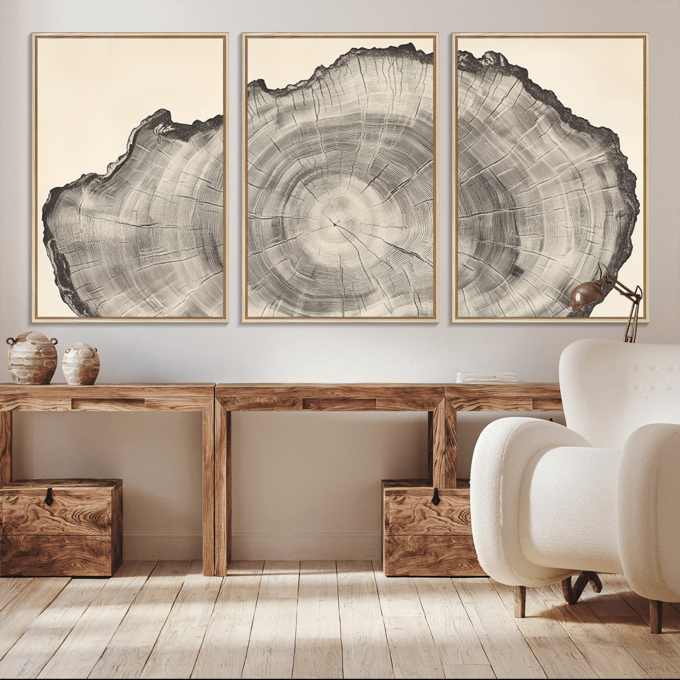 98921313-MGV-CV-36X24-Tree Ring Wall Art Canvas Print, Framed Wood Slice Art Picture Print, Minimalist Wood Perfect Rustic Academic Decor Artwork