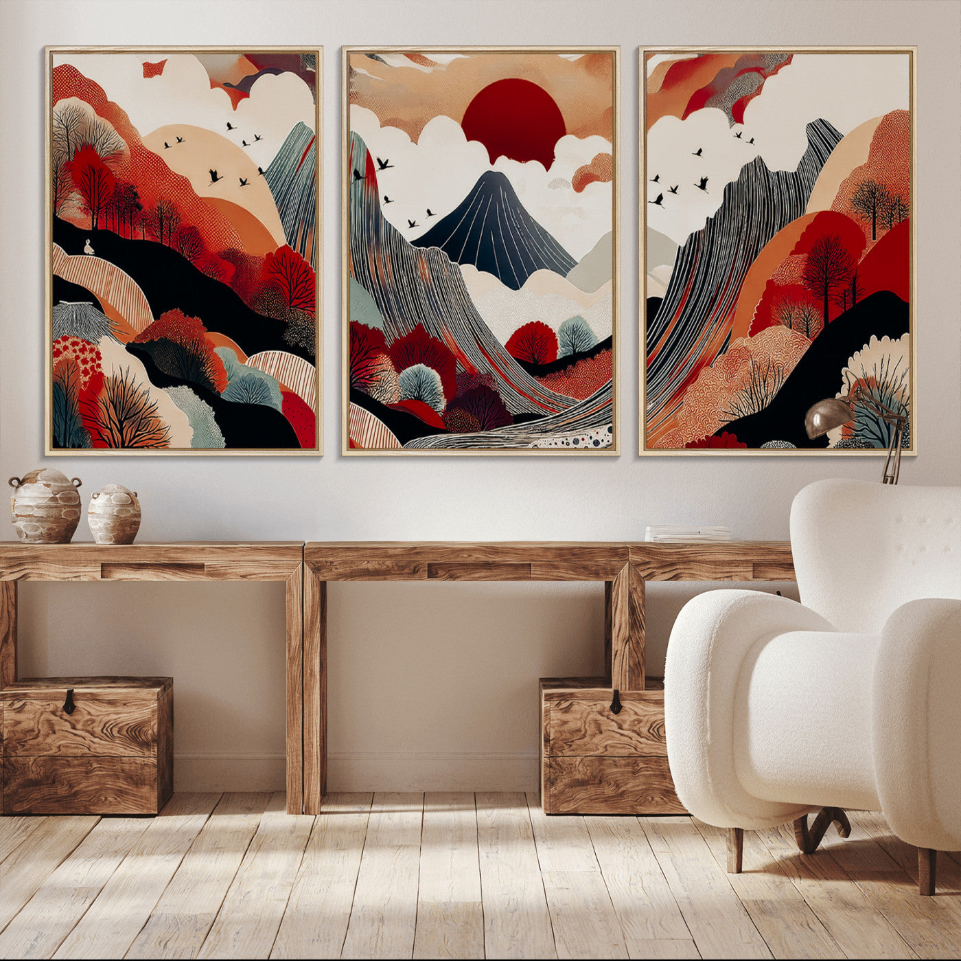 59495752-MGV-CV-36X24-Abstract Mountain Wall Art Canvas Print, Framed Vibrant Landscape Art Picture Print, Nature Drawing Perfect Contemporary