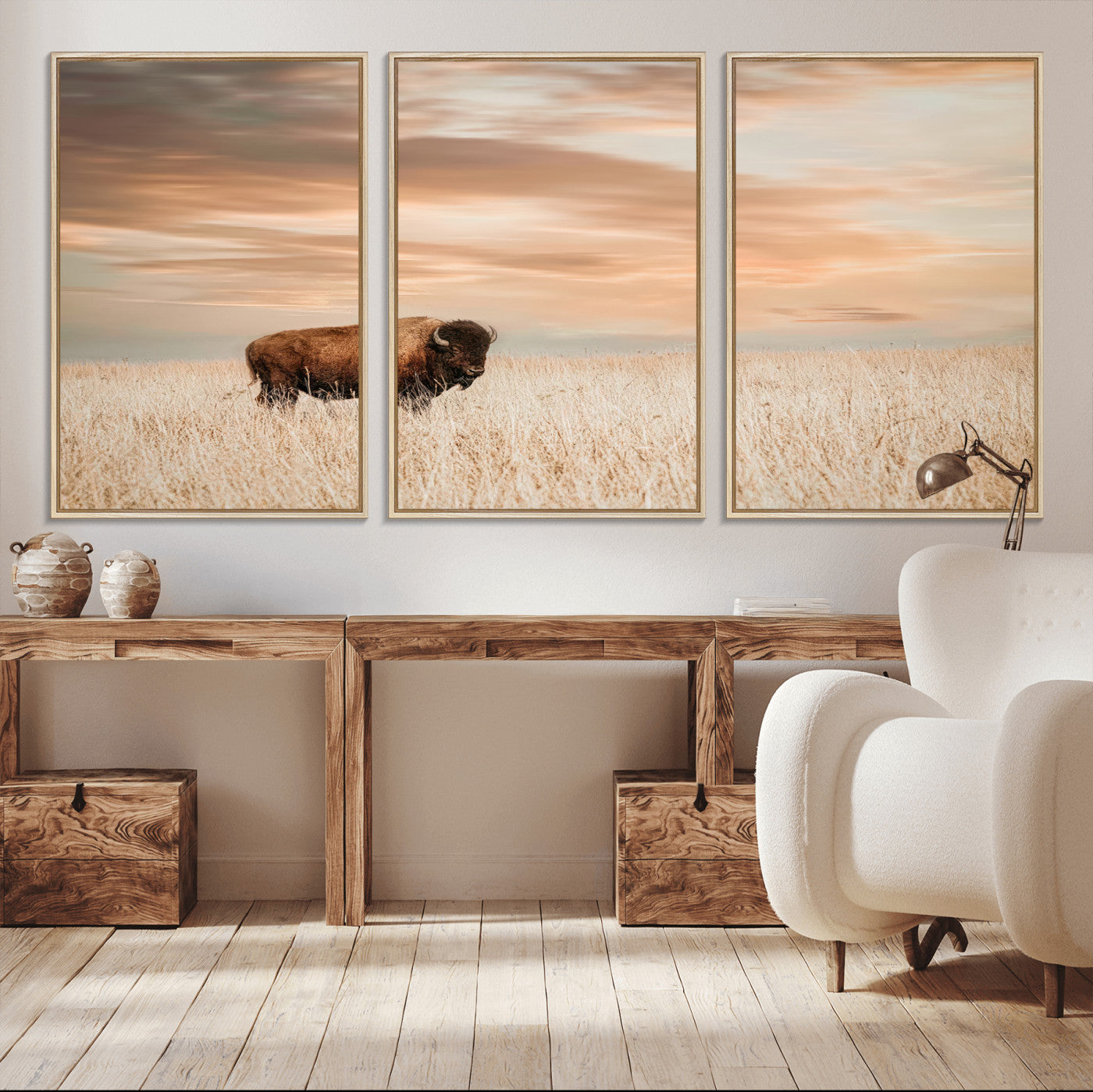 87282289-MGV-CV-36X24-Bison Wall Art Canvas Print, Framed Buffalo Art Picture Print, Western Prairie Perfect Rustic Decor Artwork