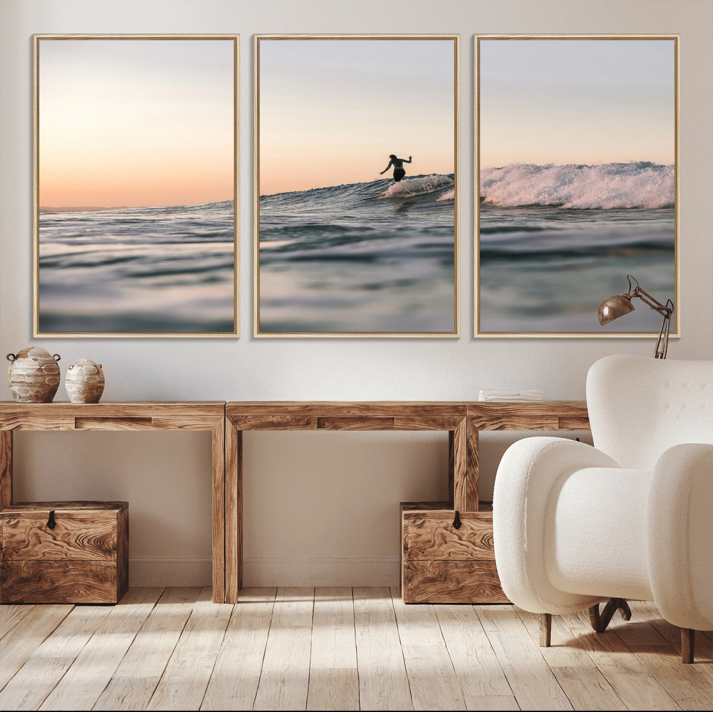 58502923-MGV-CV-36X24-Wave Rider Wall Art Canvas Print, Framed Ocean Wave Art Picture Print, Riding Surf Perfect Sunset Surf Decor Artwork