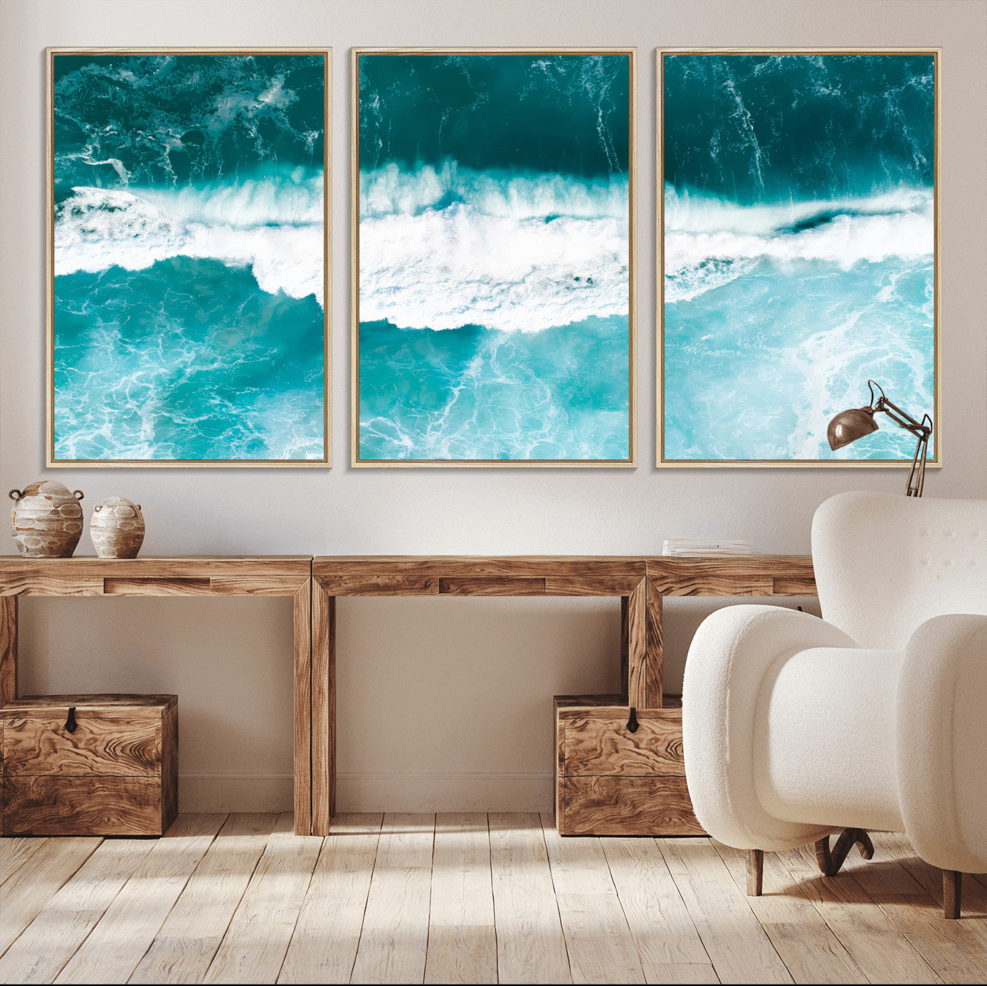 23828594-MGV-CV-36X24-Aerial Waves Wall Art Canvas Print, Framed Ocean Break Art Picture Print, Sea Foam Perfect Tropical Coastal Decor Artwork