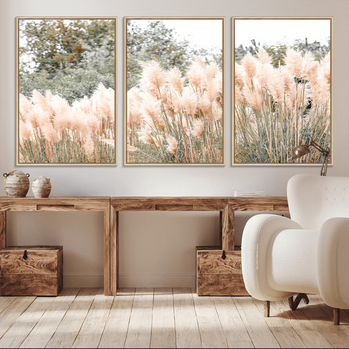 21826392-MGV-CV-36X24-Pampas Grass Wall Art Canvas Print, Framed Soft Pampas Art Picture Print, Pastel Grasses Perfect Soft Neutral Boho Decor Artwork