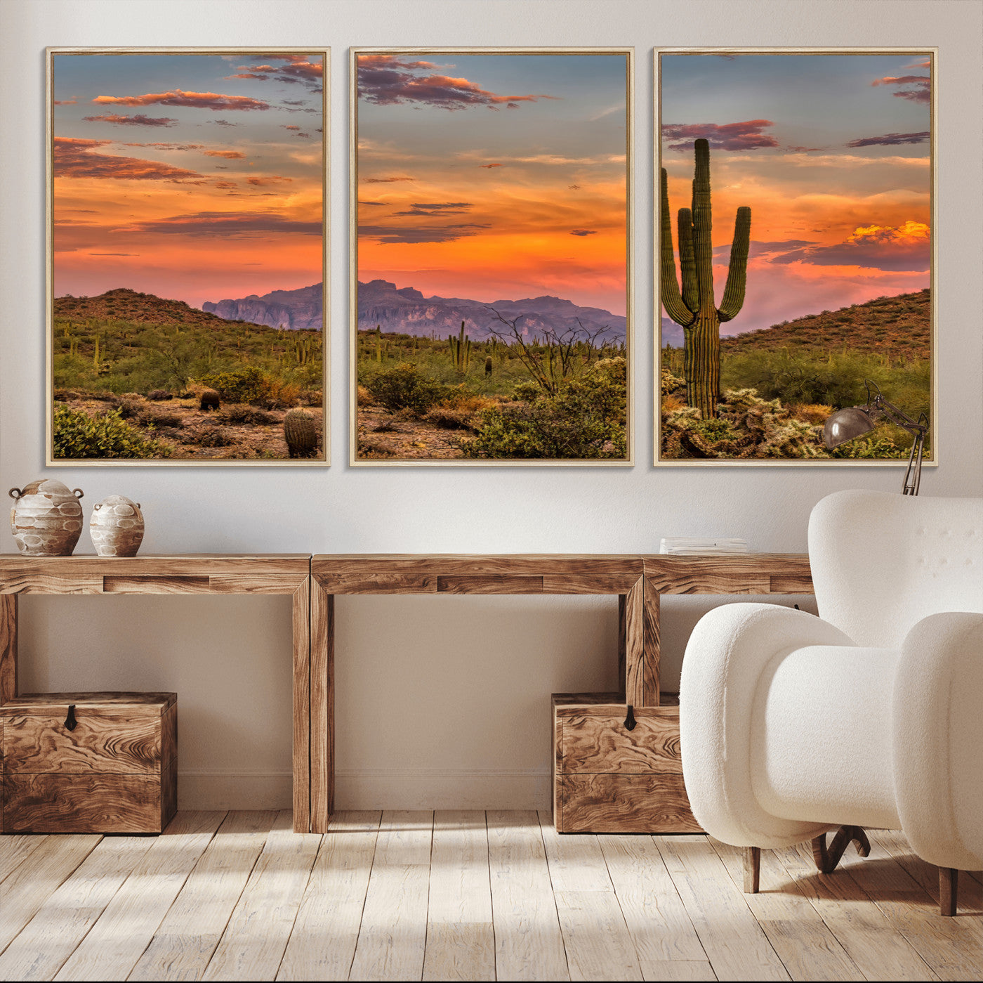 25332783-MGV-CV-36X24-Saguaro Cactus Wall Art Canvas Print, Framed Arizona Sunset Art Picture Print, Sonoran Desert Perfect Southwestern Boho Decor