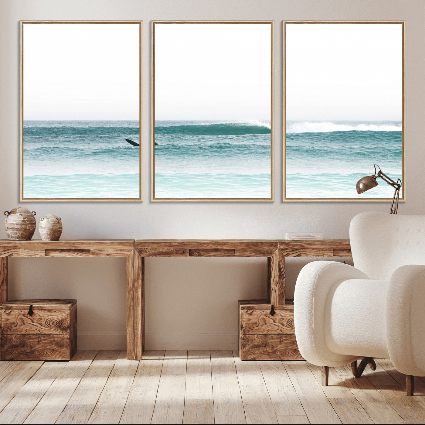 56345117-MGV-CV-36X24-Minimalist Surfing Wall Art Canvas Print, Framed Ocean Waves Art Picture Print, Soft Ocean Perfect Minimalist Coastal Decor