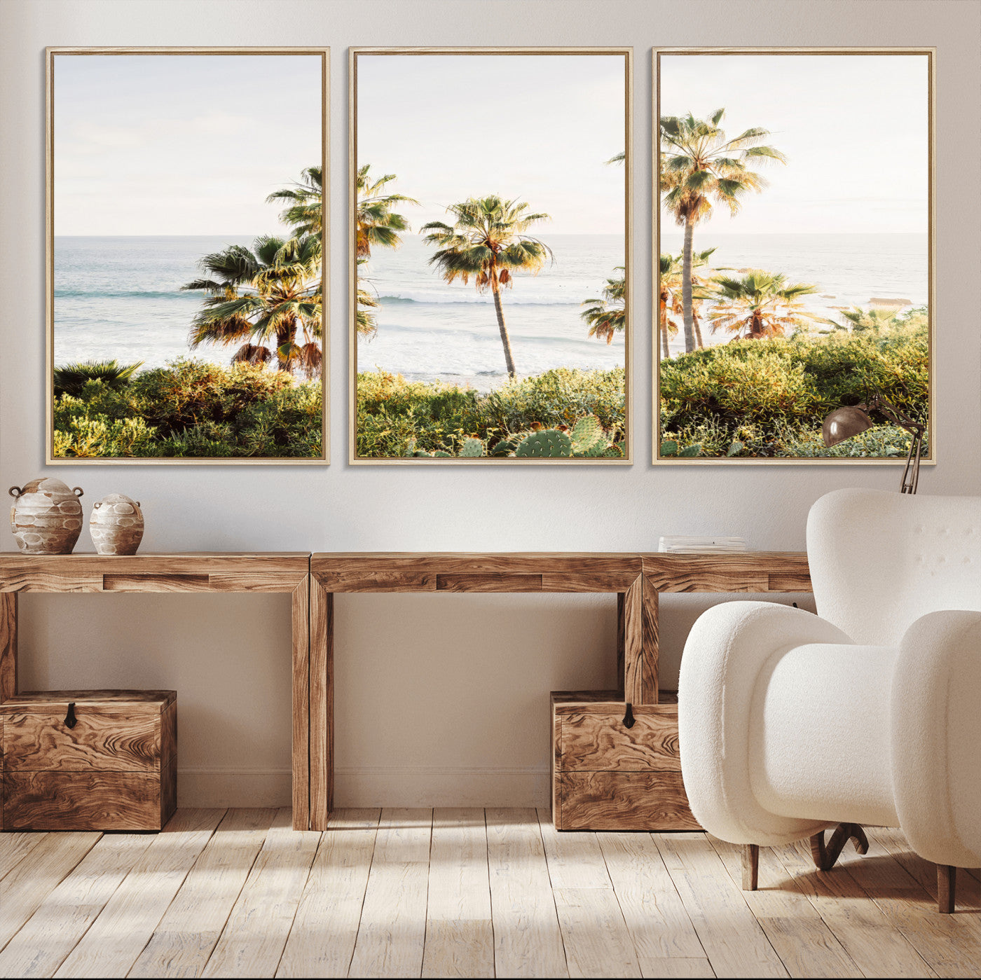 94707294-MGV-CV-36X24-California Coast Wall Art Canvas Print, Framed Palm Trees Art Picture Print, Coastal Landscape Perfect Coastal Minimalist Decor