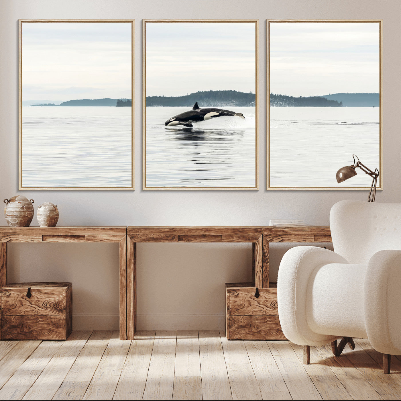 10157174-MGV-CV-36X24-Orca Whale Wall Art Canvas Print, Framed Black White Whale Art Picture Print, Minimalist Ocean Perfect Coastal Minimalist Decor