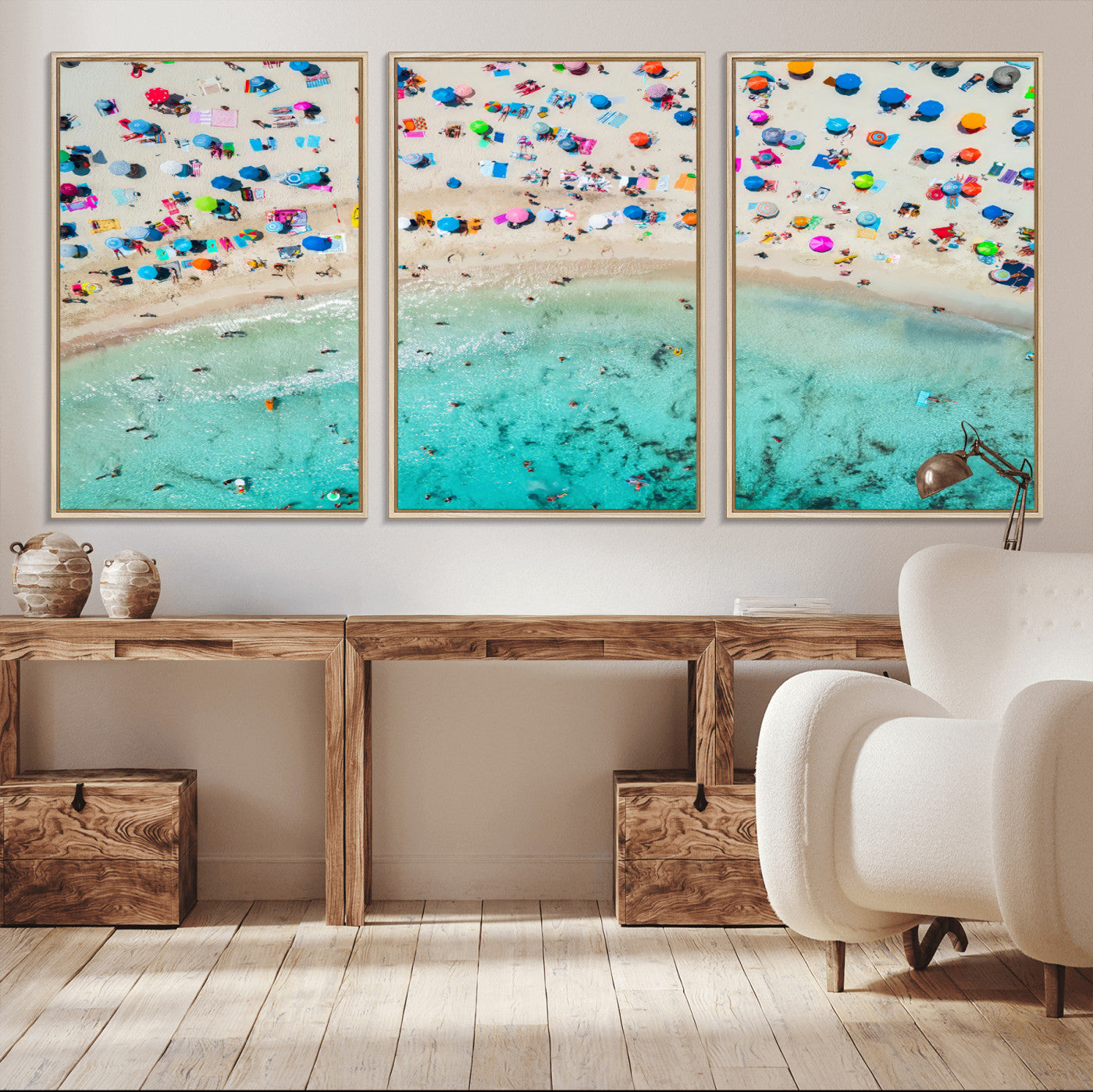 76172085-MGV-CV-36X24-Tropical Shoreline Wall Art Canvas Print, Framed Beach Relaxing Art Picture Print, Aerial Summer Perfect Coastal Vibrant Decor