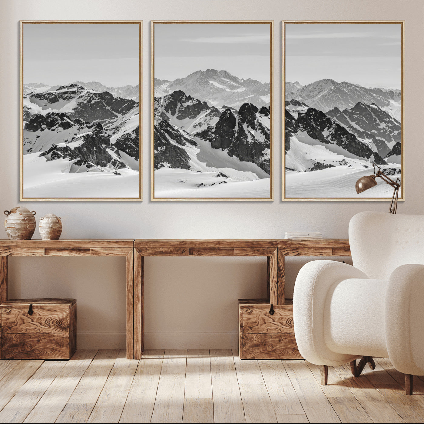32399691-MGV-CV-36X24-Snowy Mountain Wall Art Canvas Print, Framed Mountain Peaks Art Picture Print, Alpine Mountains Perfect Minimalist Alpine Decor