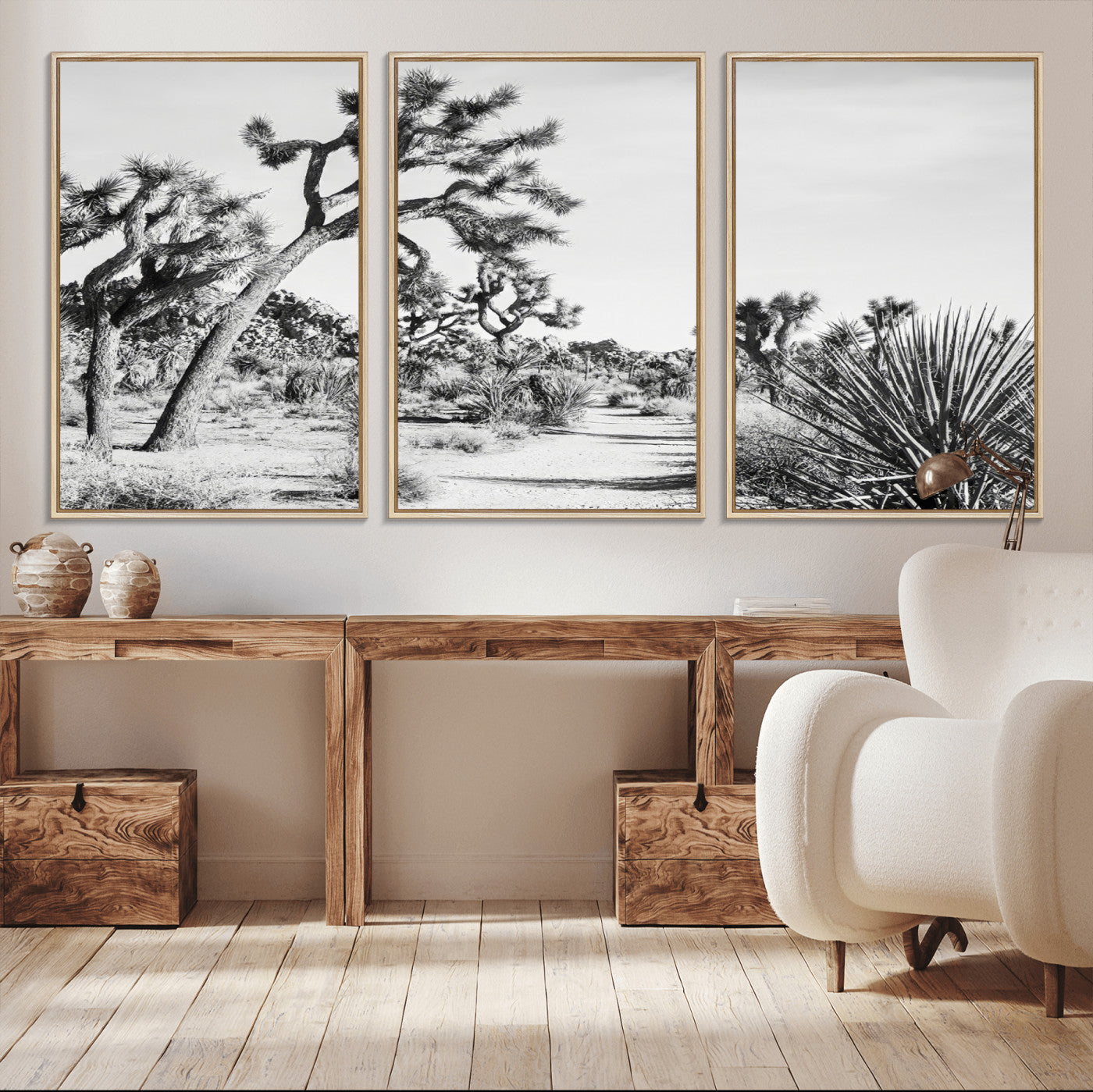 88164251-MGV-CV-36X24-Joshua Tree Wall Art Canvas Print, Framed Desert Path Art Picture Print, Monochrome Desert Perfect Minimalist Desert Decor Artwork